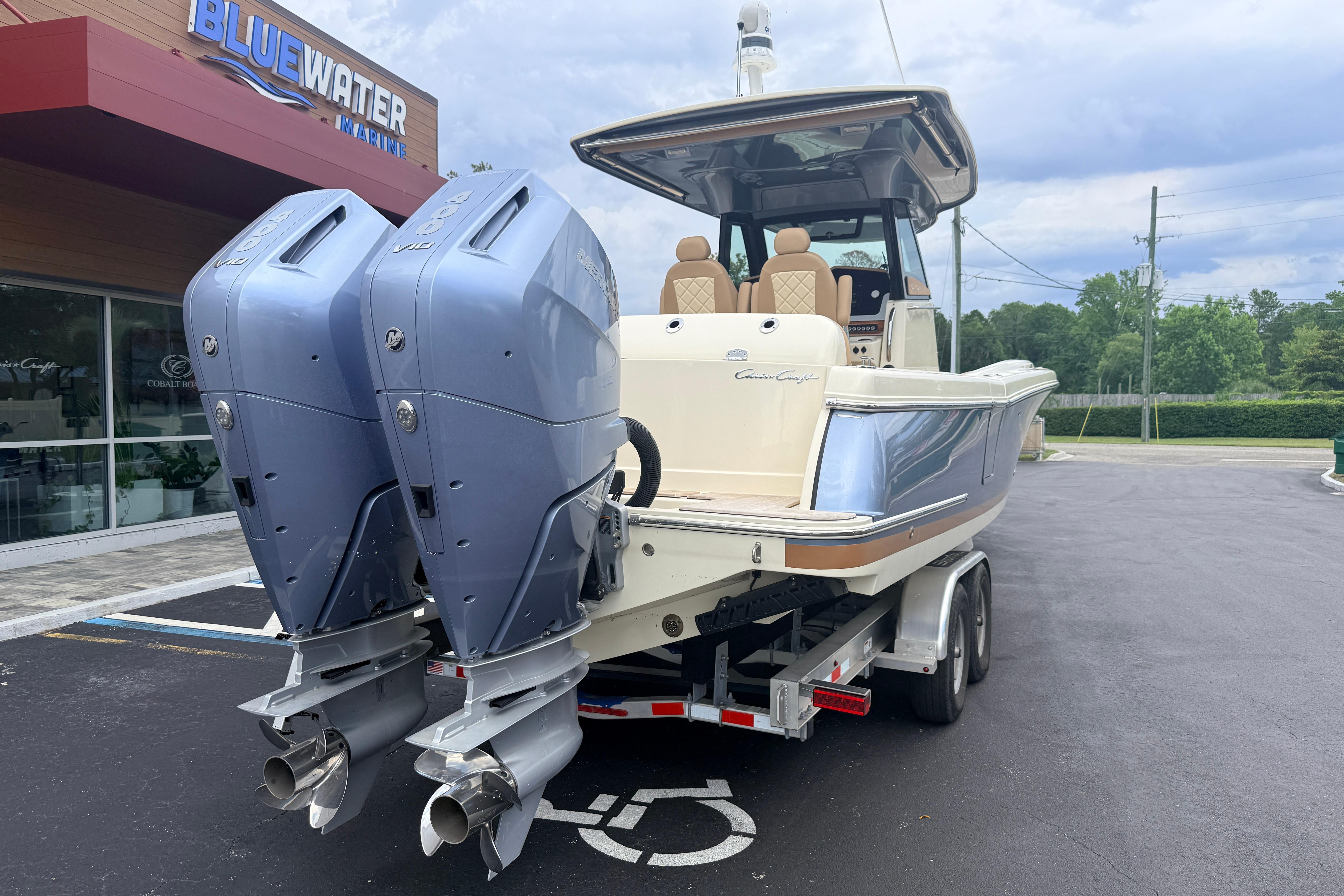2024 Chris-Craft Catalina 30 boat with dual outboard engines at Bluewater Marine.