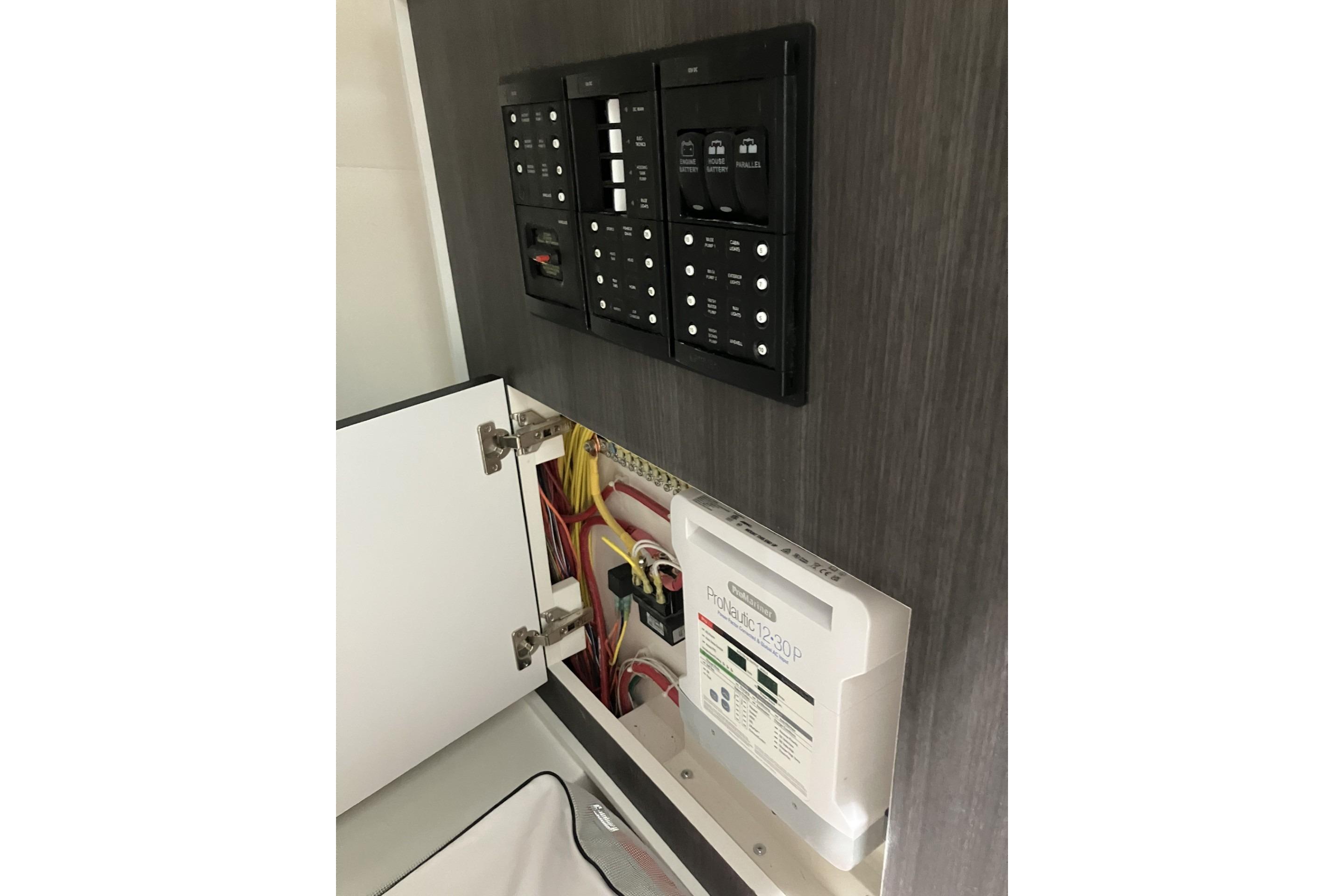 Electrical panel and wiring inside 2026 Albemarle 27 Dual Console boat.