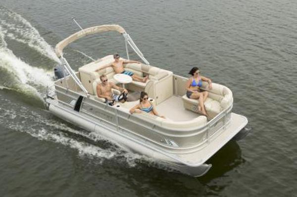 Manufacturer Provided Image: 2020 Starcraft EX 20 C pontoon boat cruising with passengers on a lake.