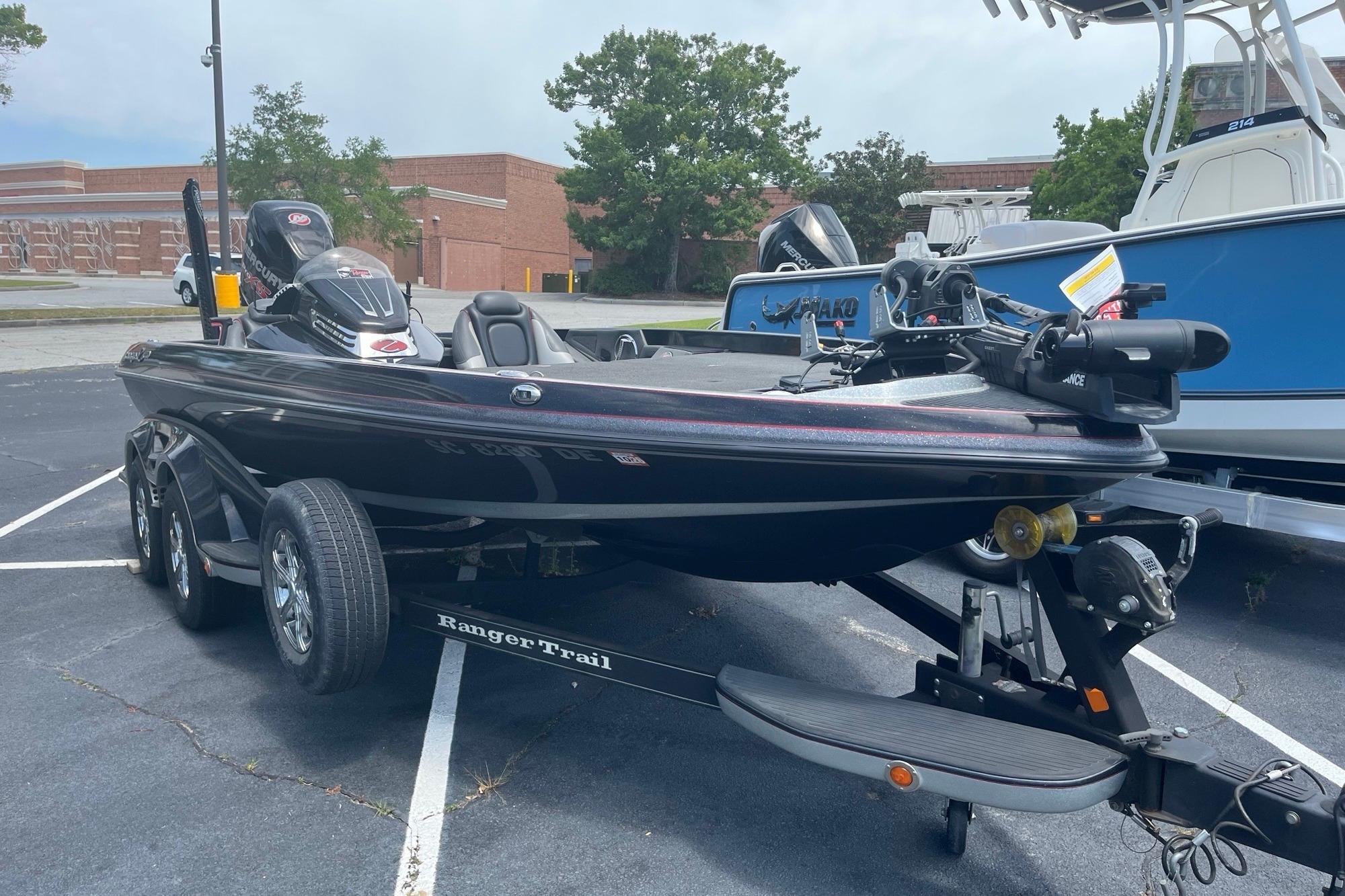 2017 Ranger Z518 Cup-Equipped boat on trailer in parking lot.