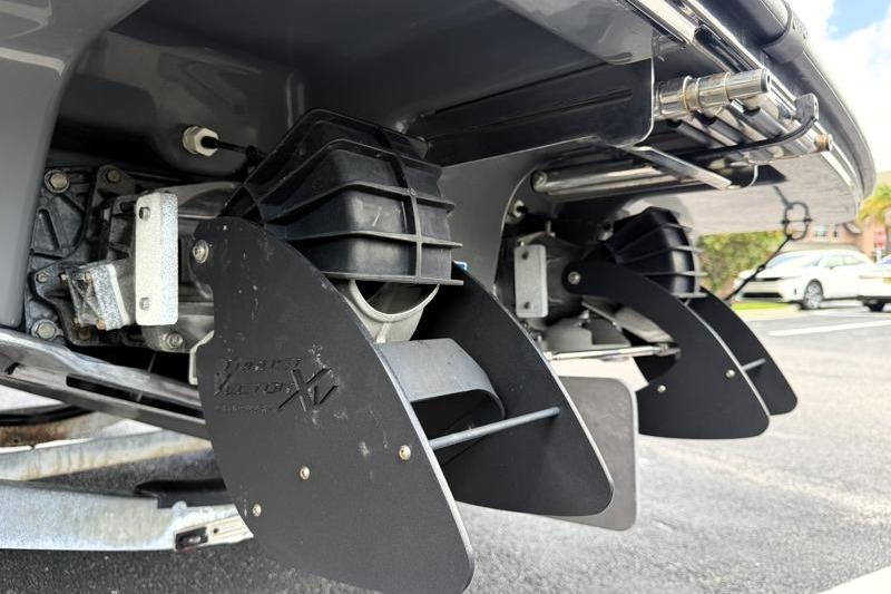 Close-up of 2017 Yamaha SX210 boat jet nozzles and steering fins.