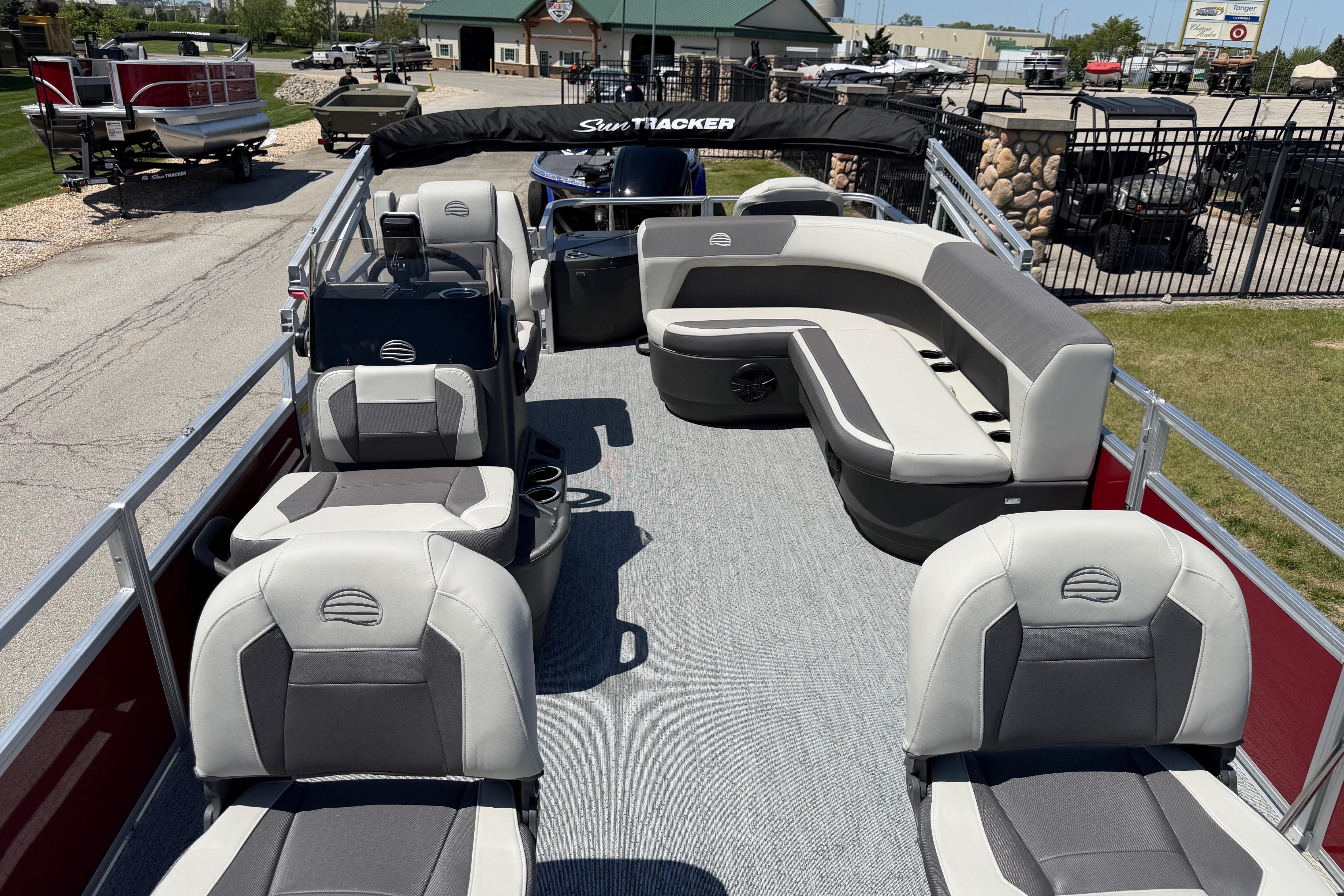 2026 Sun Tracker Bass Buggy 18 DLX pontoon boat with spacious seating and modern design.
