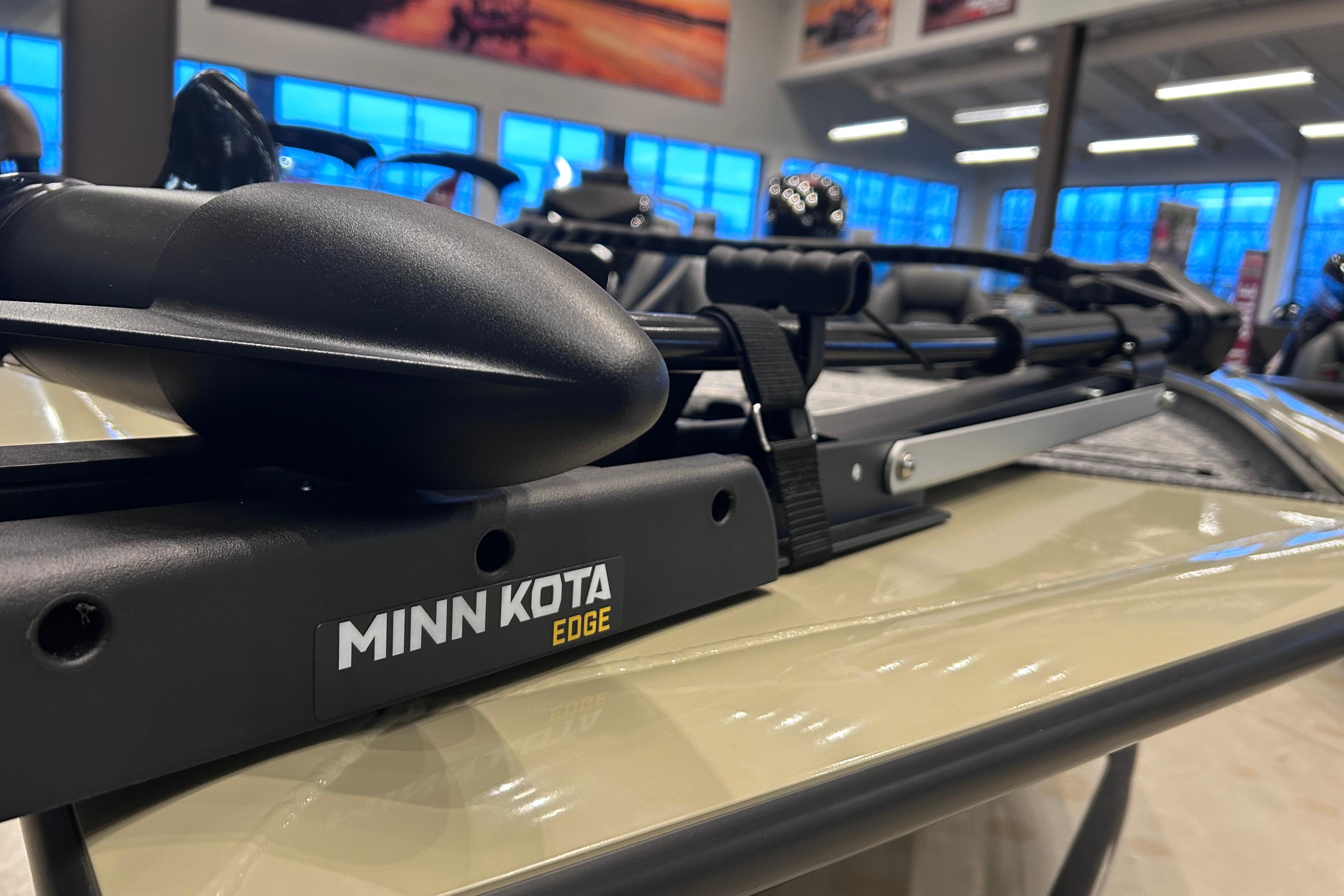 2026 Tracker Pro Team 195 with Minn Kota Edge trolling motor in showroom.