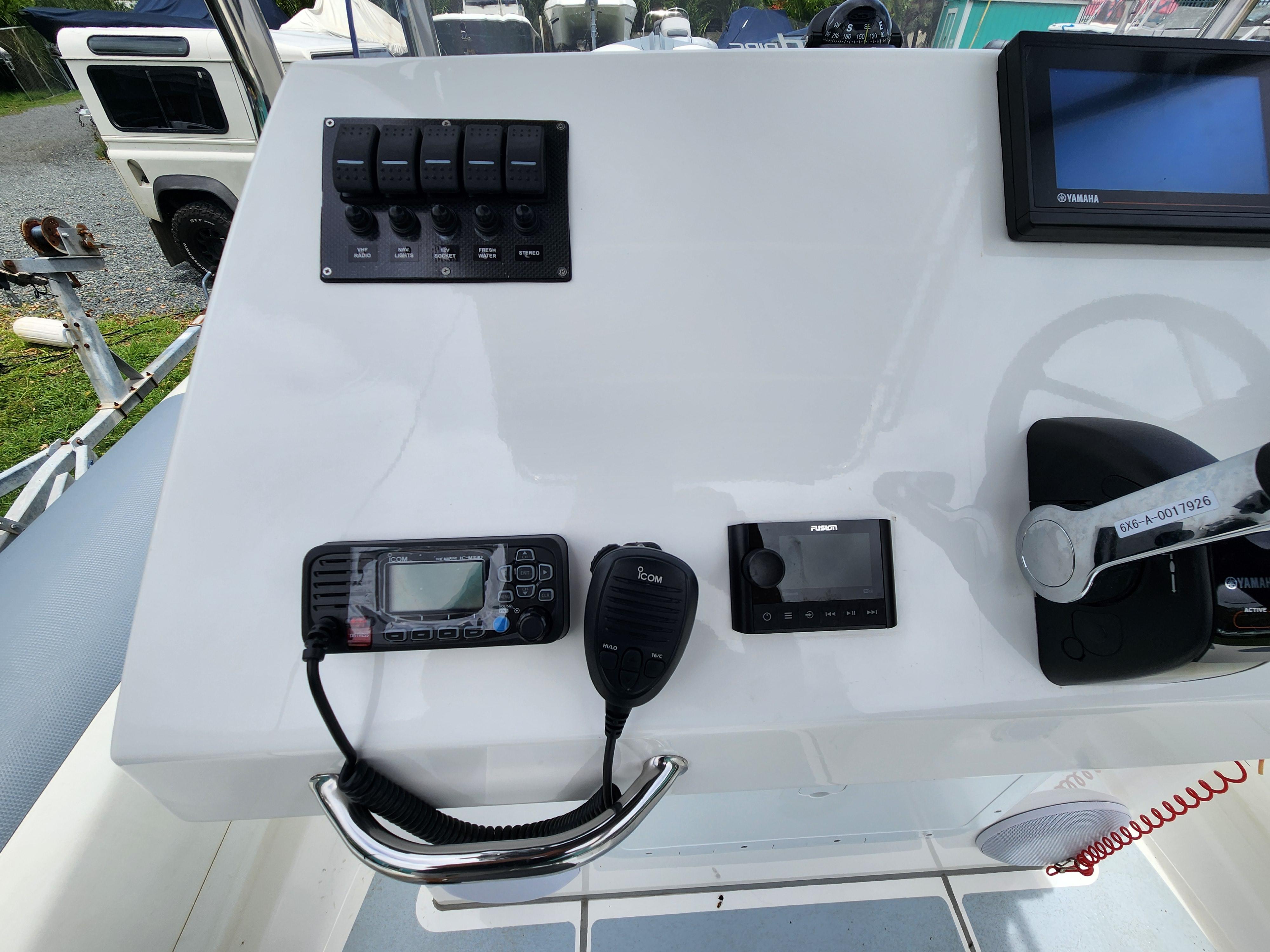 Control panel of 2023 Island RIBs 7.5 m boat with navigation equipment.