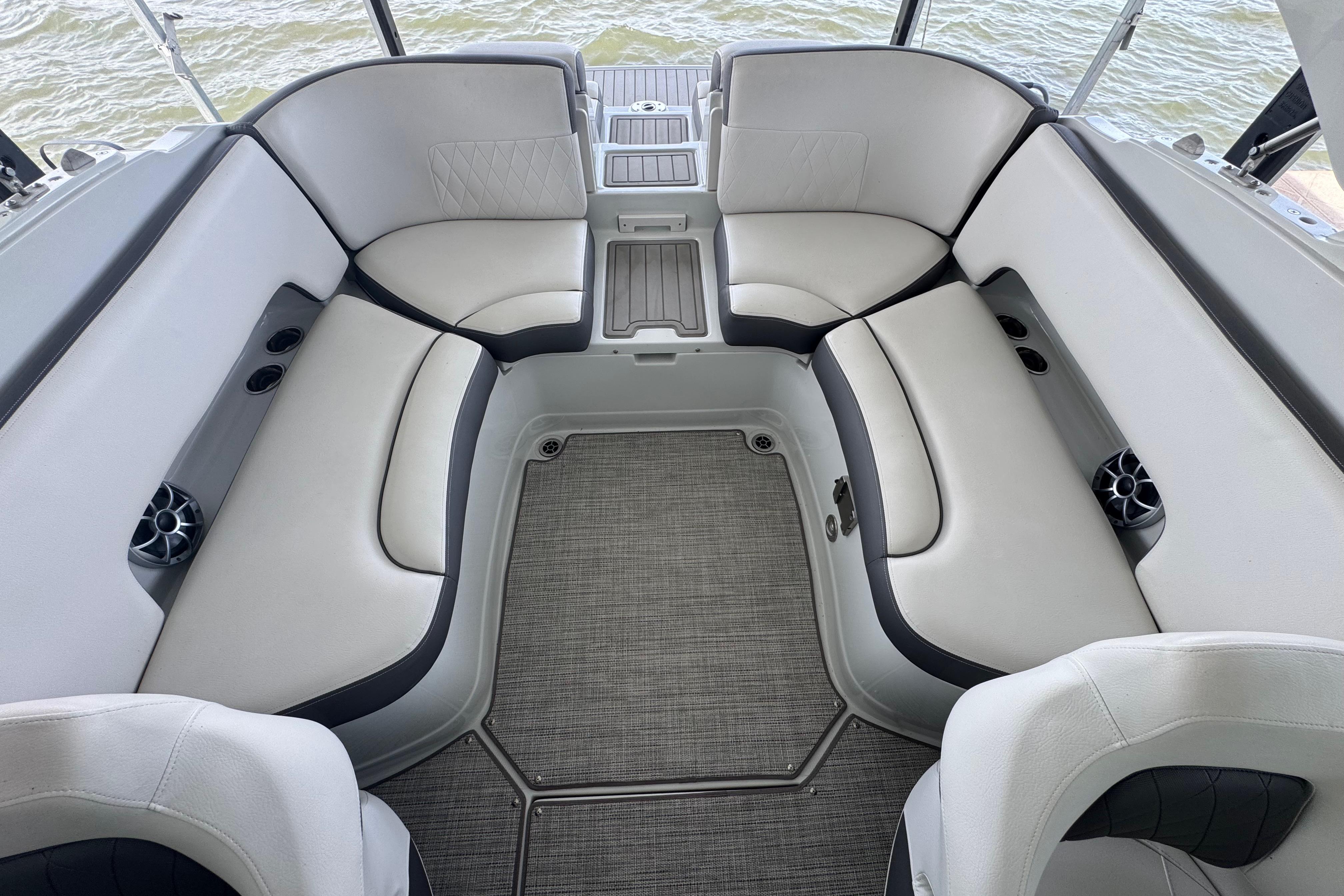 2022 Crownline 265 SS boat interior with spacious seating and modern design.
