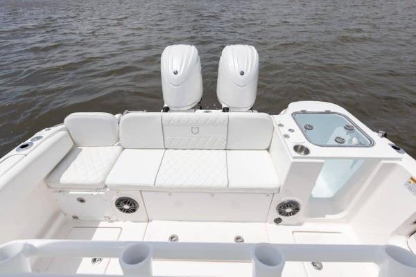 Manufacturer Provided Image: 2025 Sea Fox 268 Commander boat with dual engines and white seating.