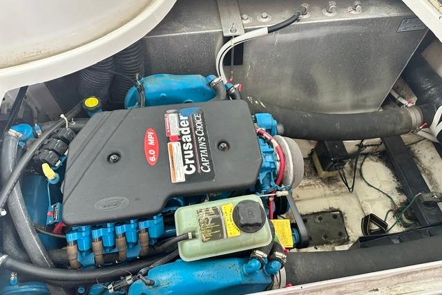 Engine compartment of a 2004 Carver 360 Mariner with Crusader 6.0 MPI engine.