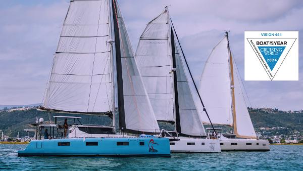 Sailboats on water with Vision 444 model, awarded Boat of the Year 2024.