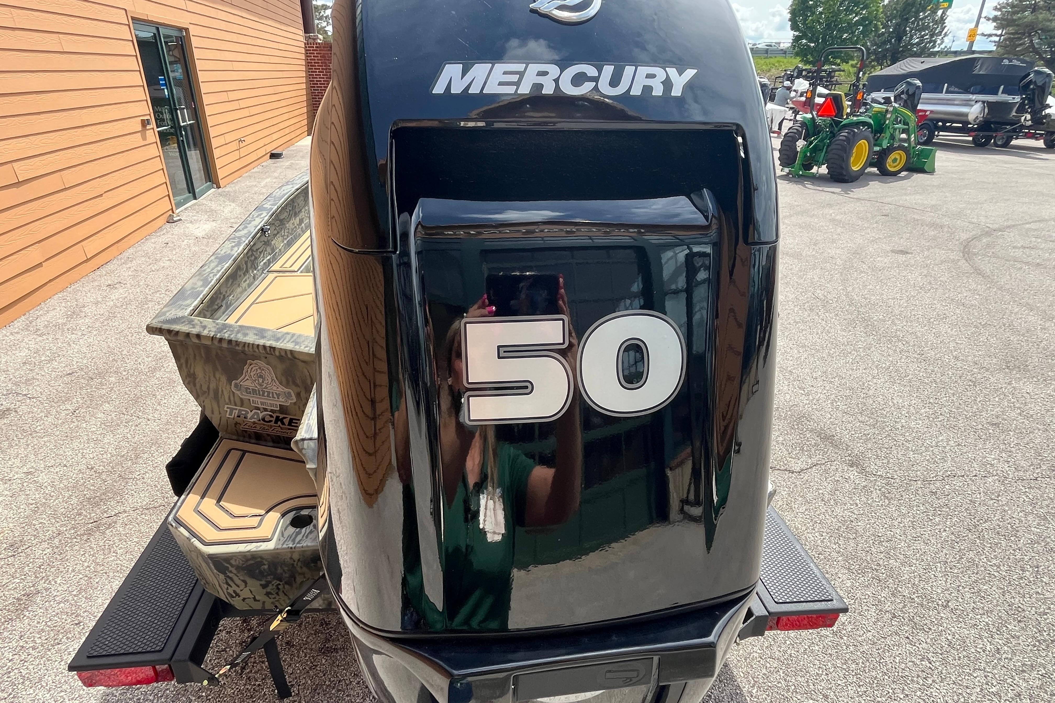Mercury 50 horsepower engine on 2026 Tracker Grizzly 1650 T Prairie Wings Edition boat.