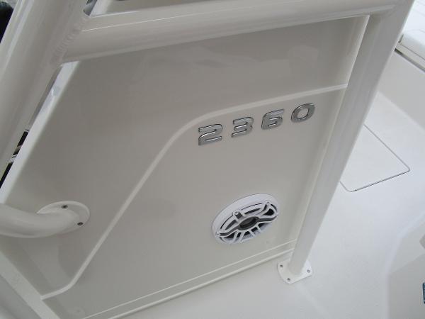 2024 Ranger 2360 Bay boat interior detail with model number and speaker.
