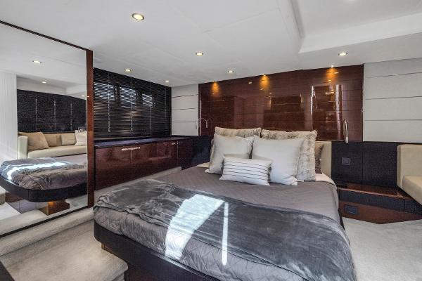 Luxurious bedroom on the 2013 Princess V57 yacht.