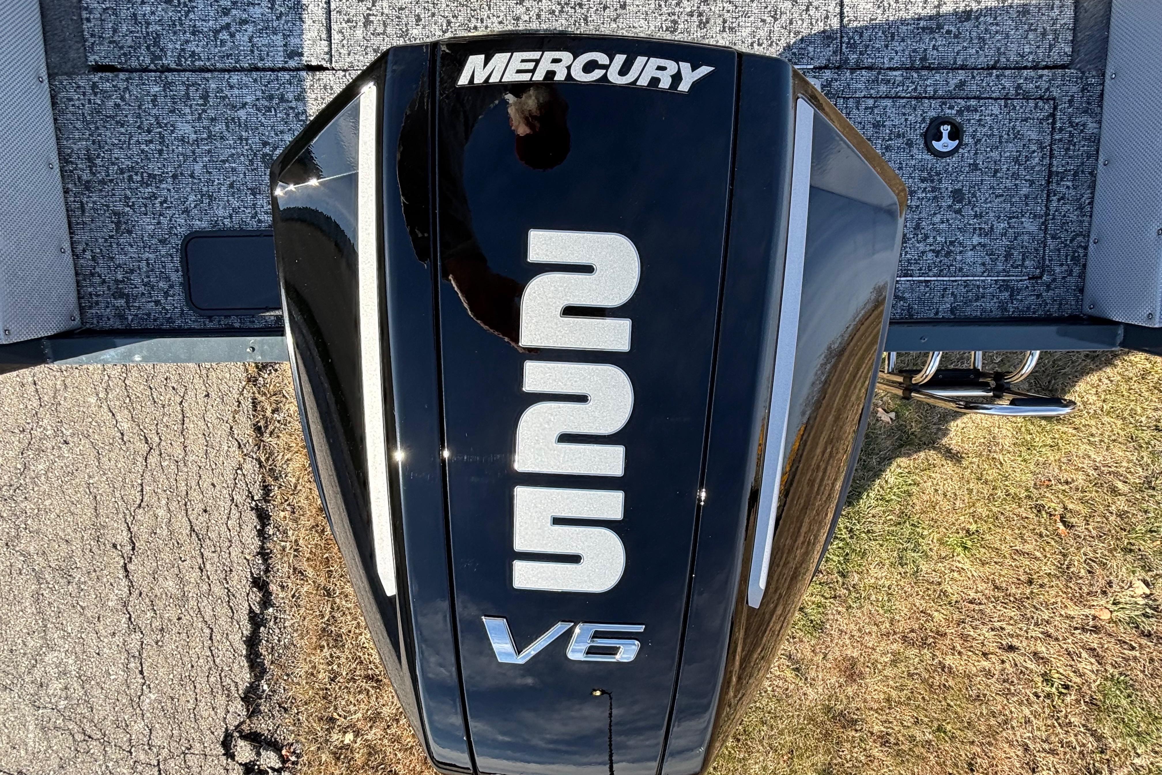 Mercury 225 V6 engine on 2026 Ranger VX1888 WT boat, top view.