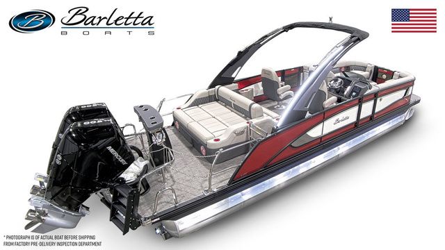 2025 Barletta Twin L25UCAT pontoon boat with sleek design and powerful engine.