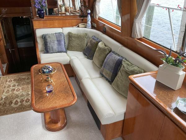 Luxurious interior of 2000 Novatec Islander 55 yacht with elegant seating and decor.