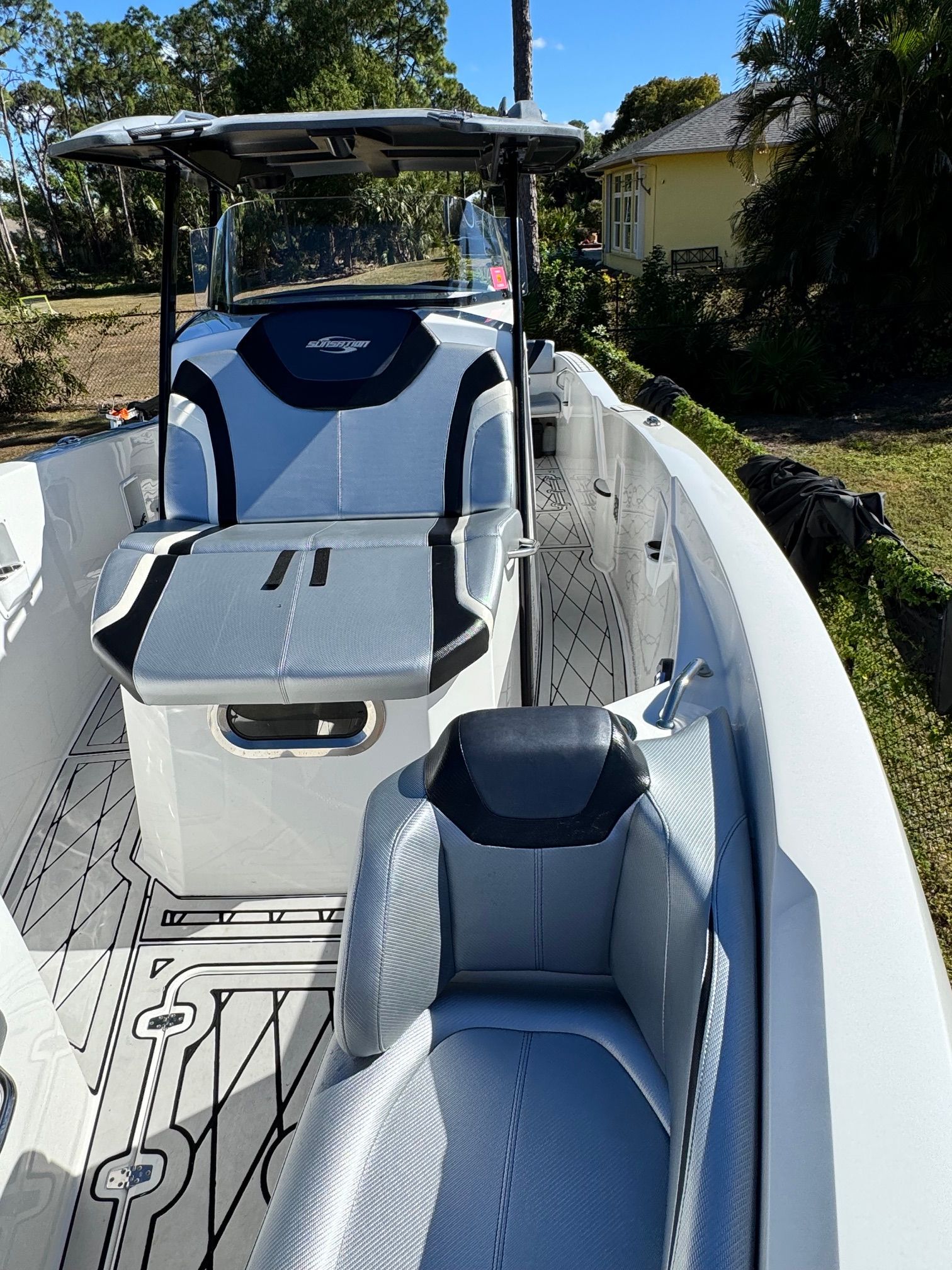 2017 Sunsation 32 CCX boat with luxurious interior seating.