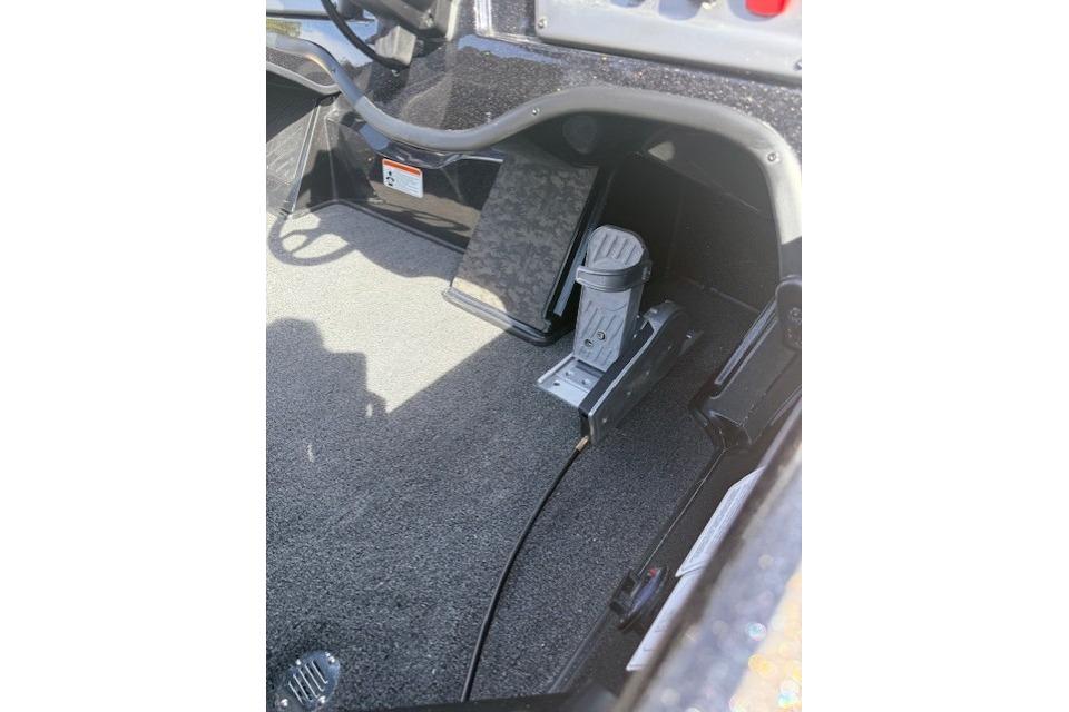 Interior of 2026 Nitro Z19 XL Pro boat showing foot pedal and controls.
