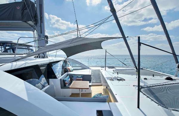 Luxury Privilege Signature 580 yacht, 2025 model, with elegant deck and ocean view.