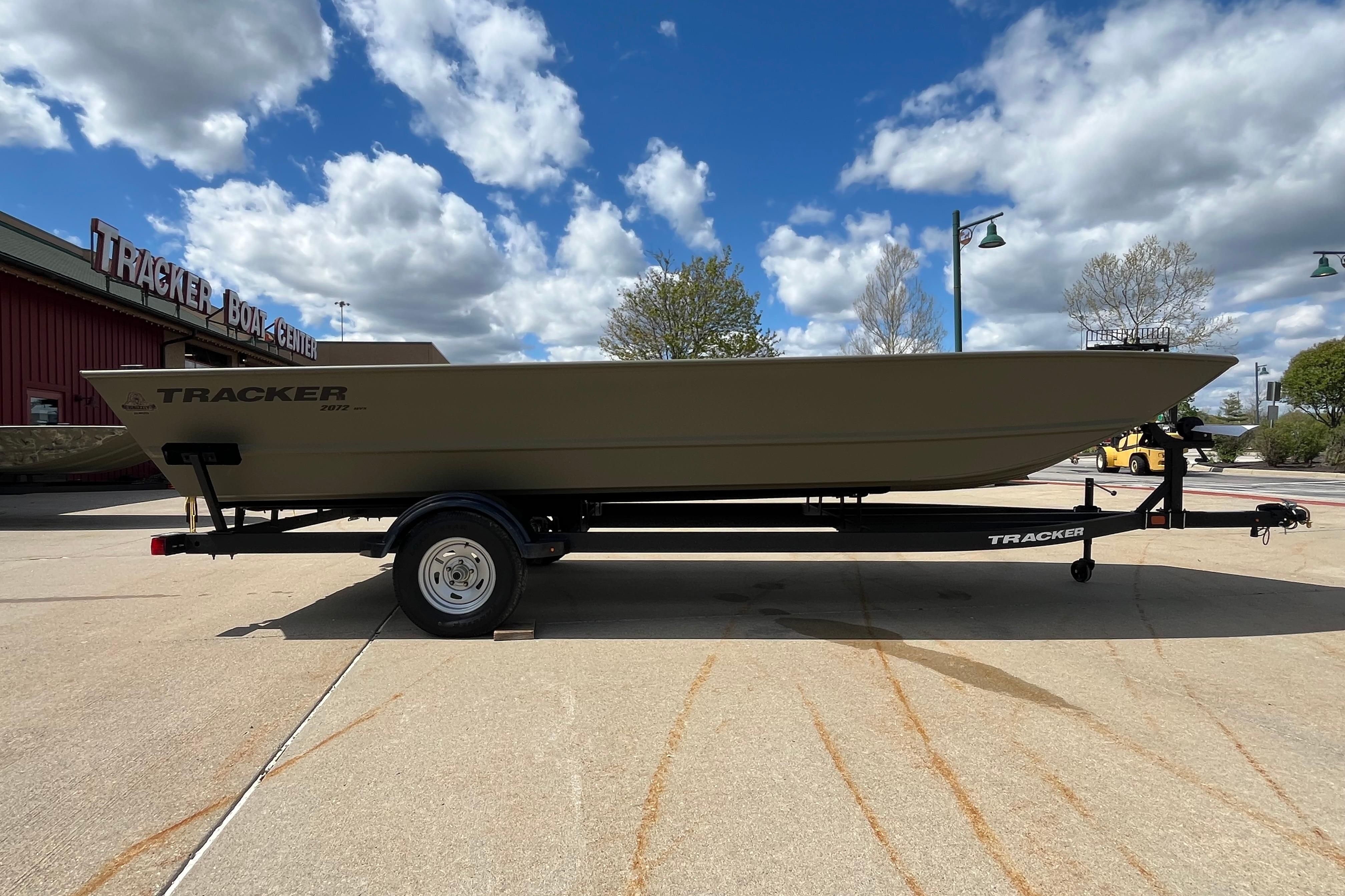 2026 Tracker Grizzly 2072 Utility boat on trailer at Tracker Boat Center.