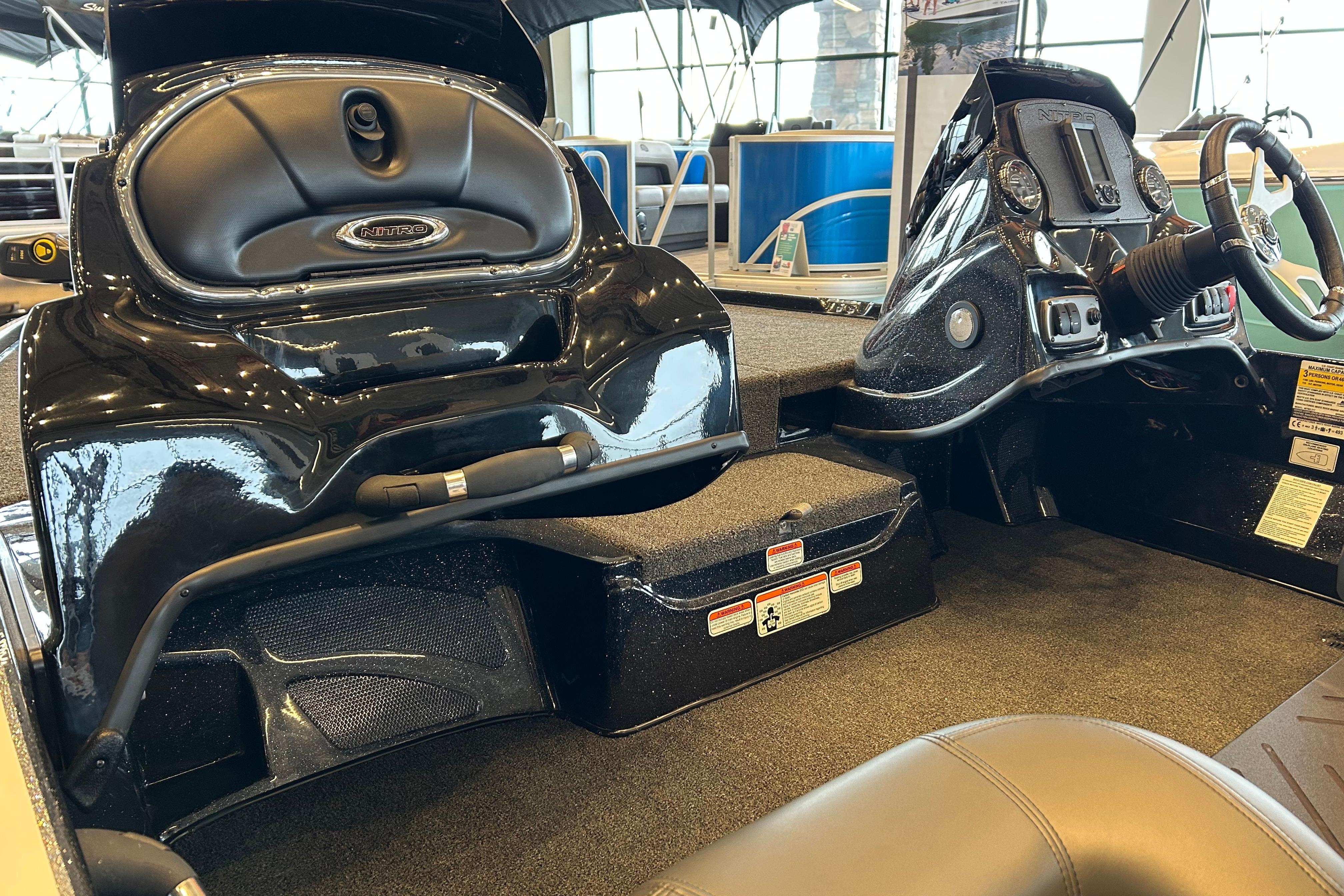 2026 Nitro Z17 boat interior with sleek black design and modern dashboard.