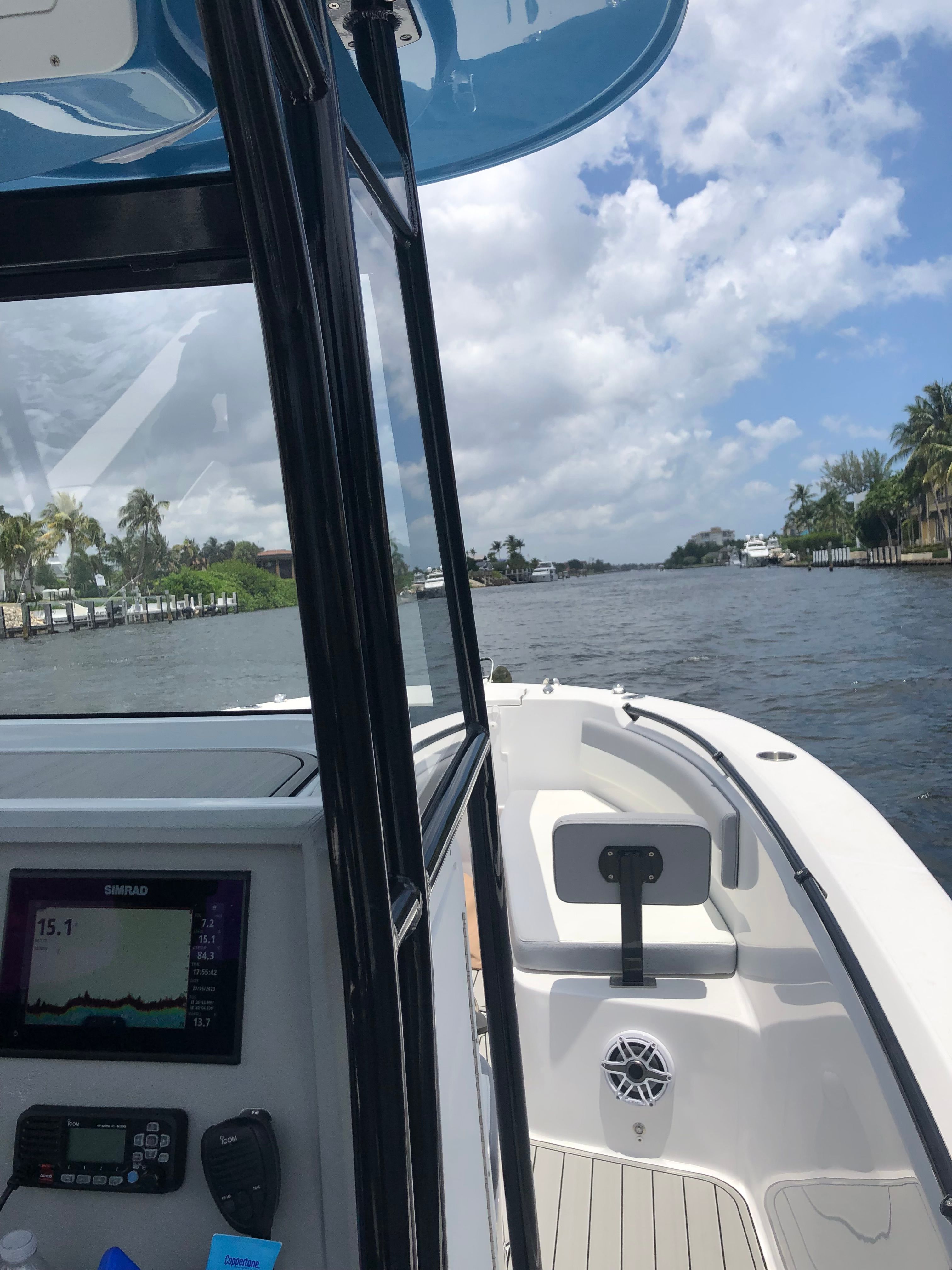 Boating on a river with a 2022 Release 240 RX.
