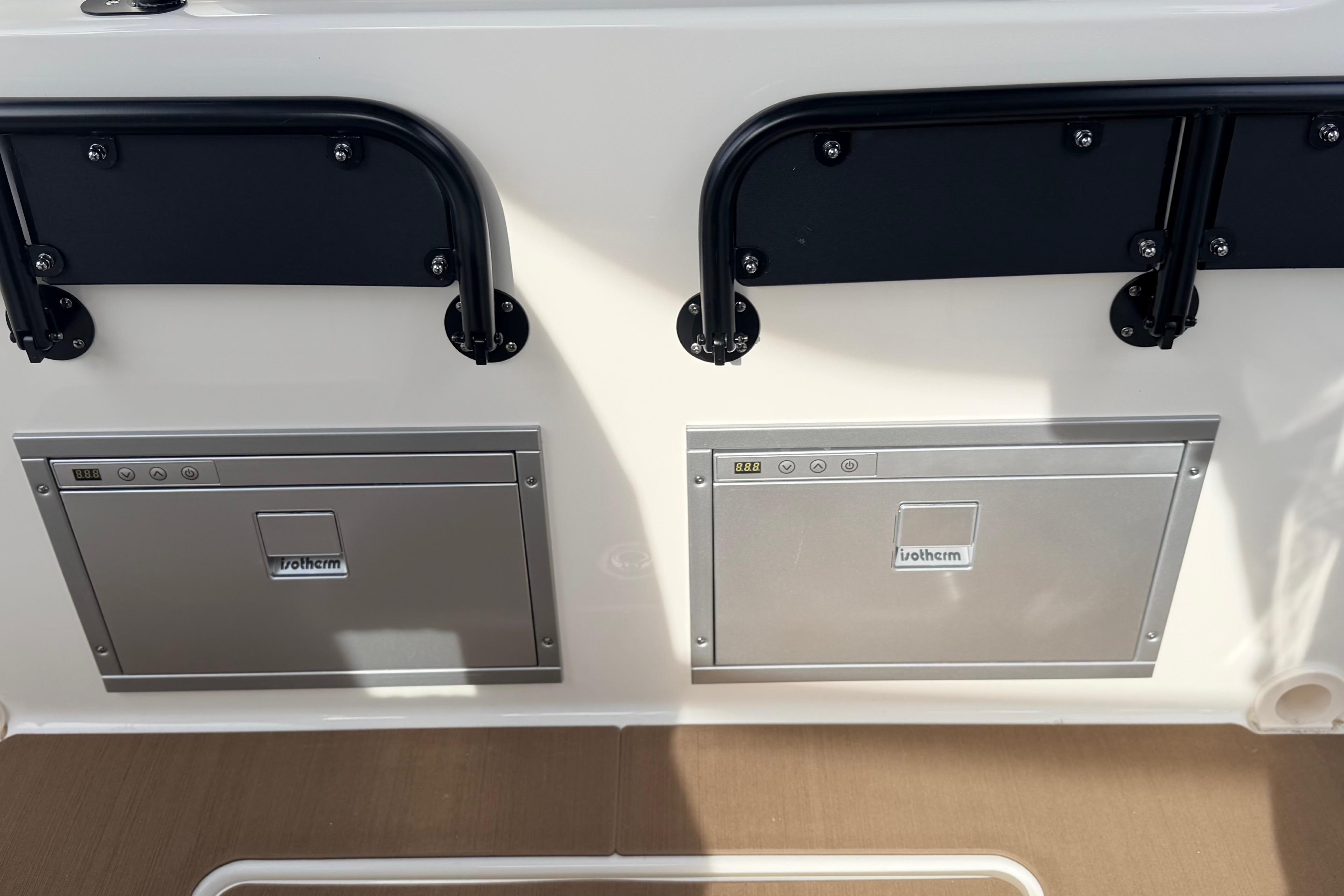Dual Isotherm compartments on Navan S30, 2026 model boat interior.
