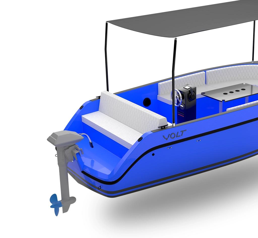 2023 Vision Marine Technologies Volt 180 electric boat, blue exterior, modern design.