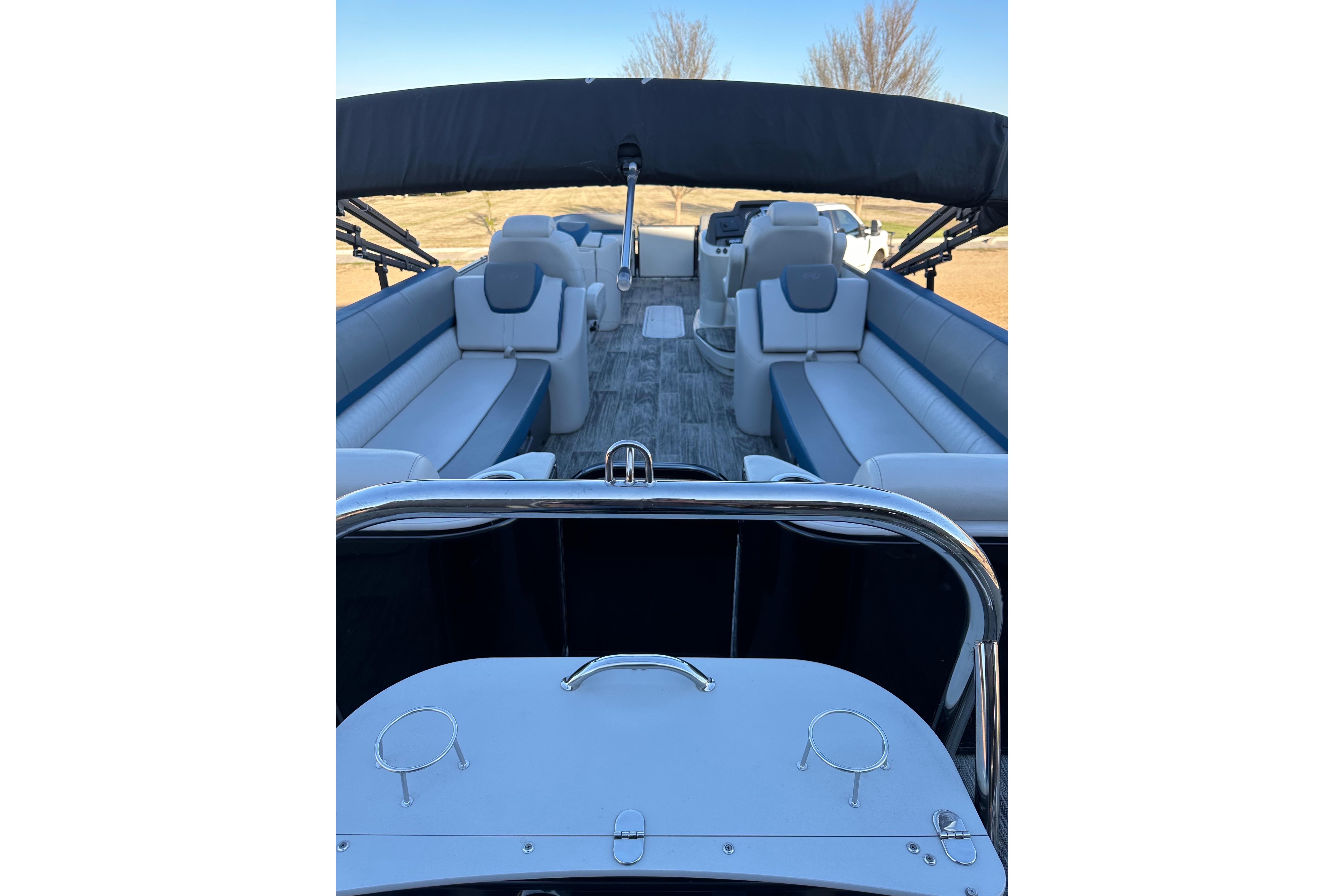 2022 Avalon Catalina 2785 pontoon boat interior with spacious seating and modern design.