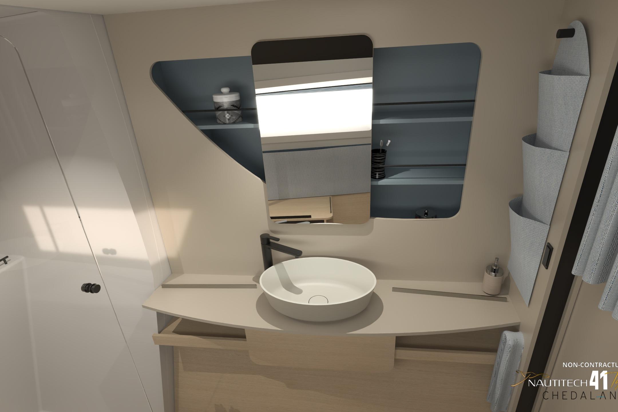 Modern bathroom in Nautitech 41 Type S, year 2026.