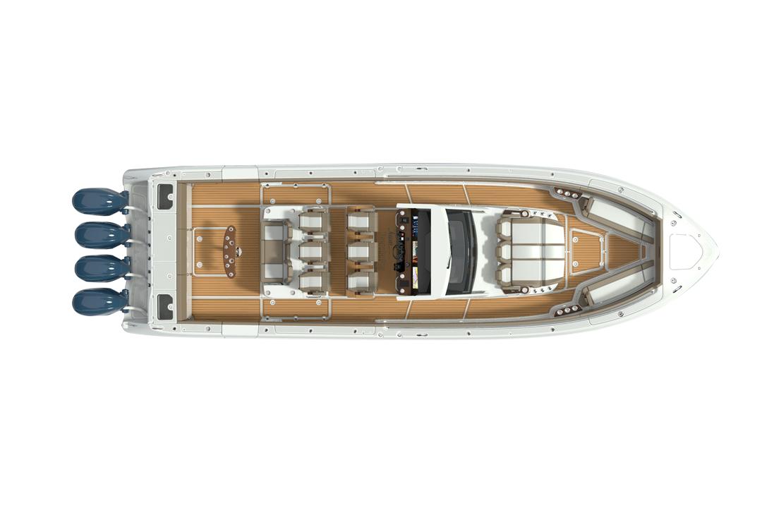 Manufacturer Provided Image: 2022 Everglades 455 Center Console boat, top view, with four outboard engines.
