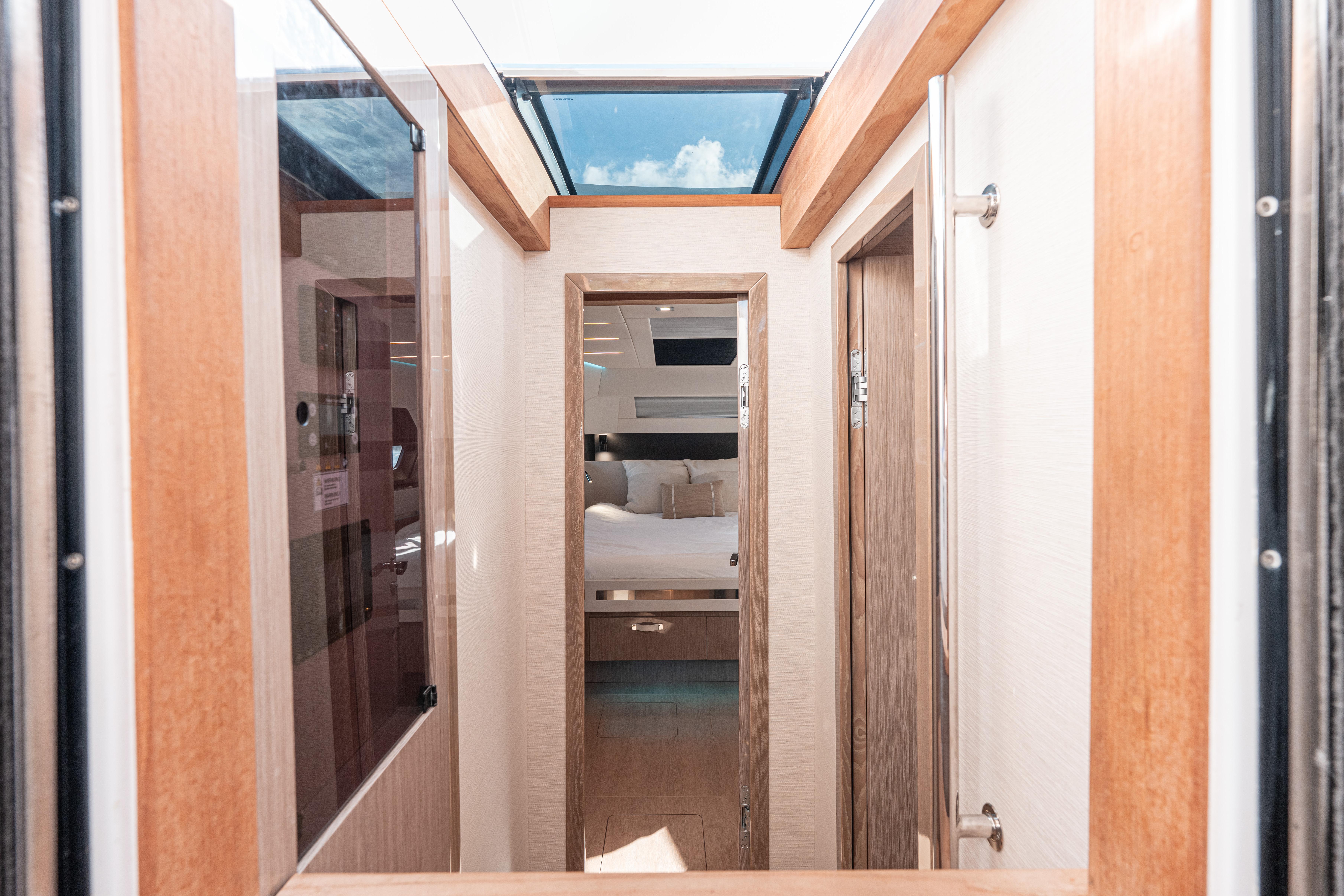 Interior view of 2024 Fjord Boats 53XL, featuring a modern cabin design.