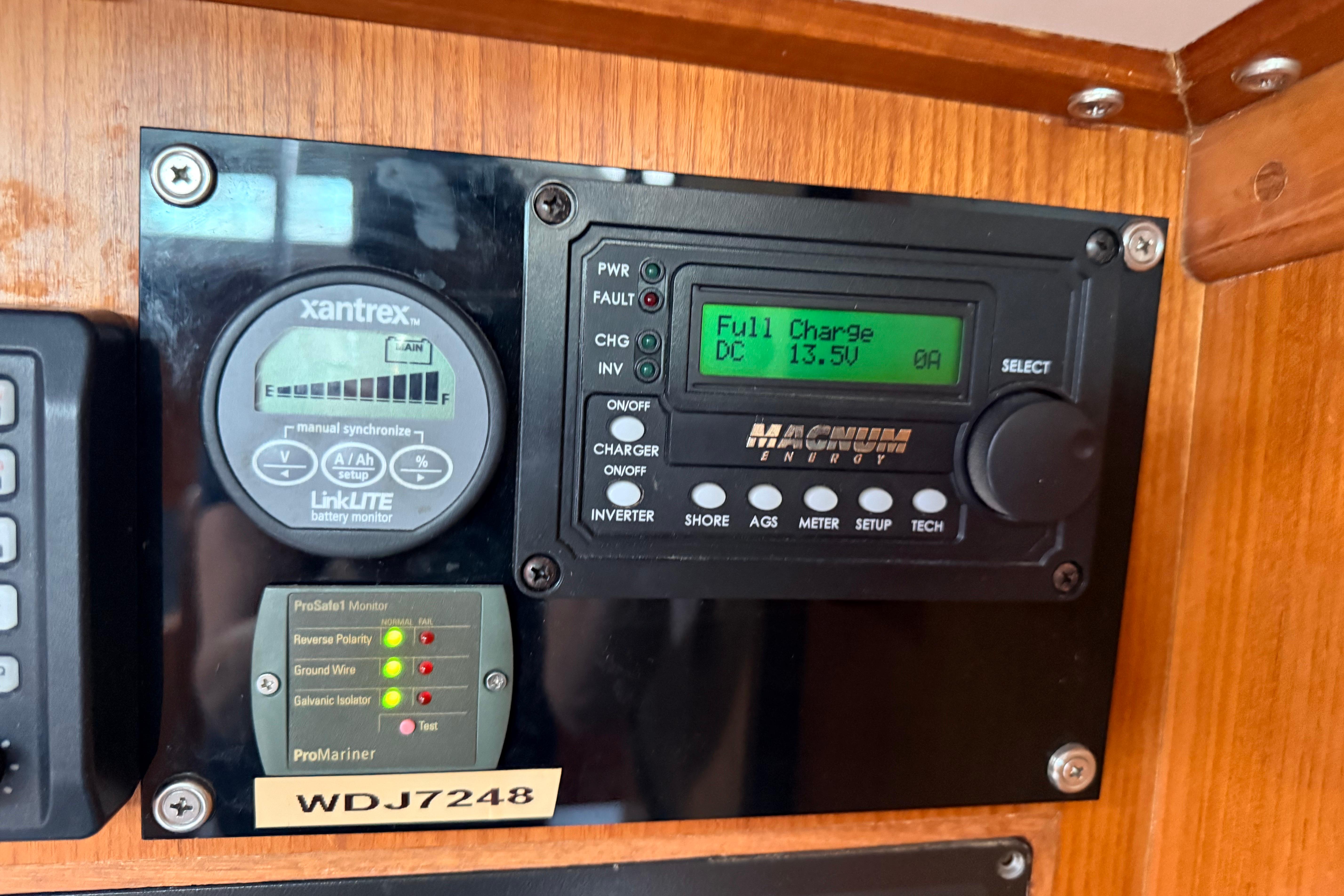 Control panel of a 1987 Norseman 400, featuring Xantrex and Magnum Energy displays.