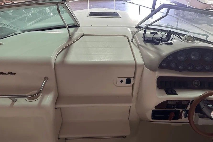Interior view of a 1996 Sea Ray Sun Sport boat.