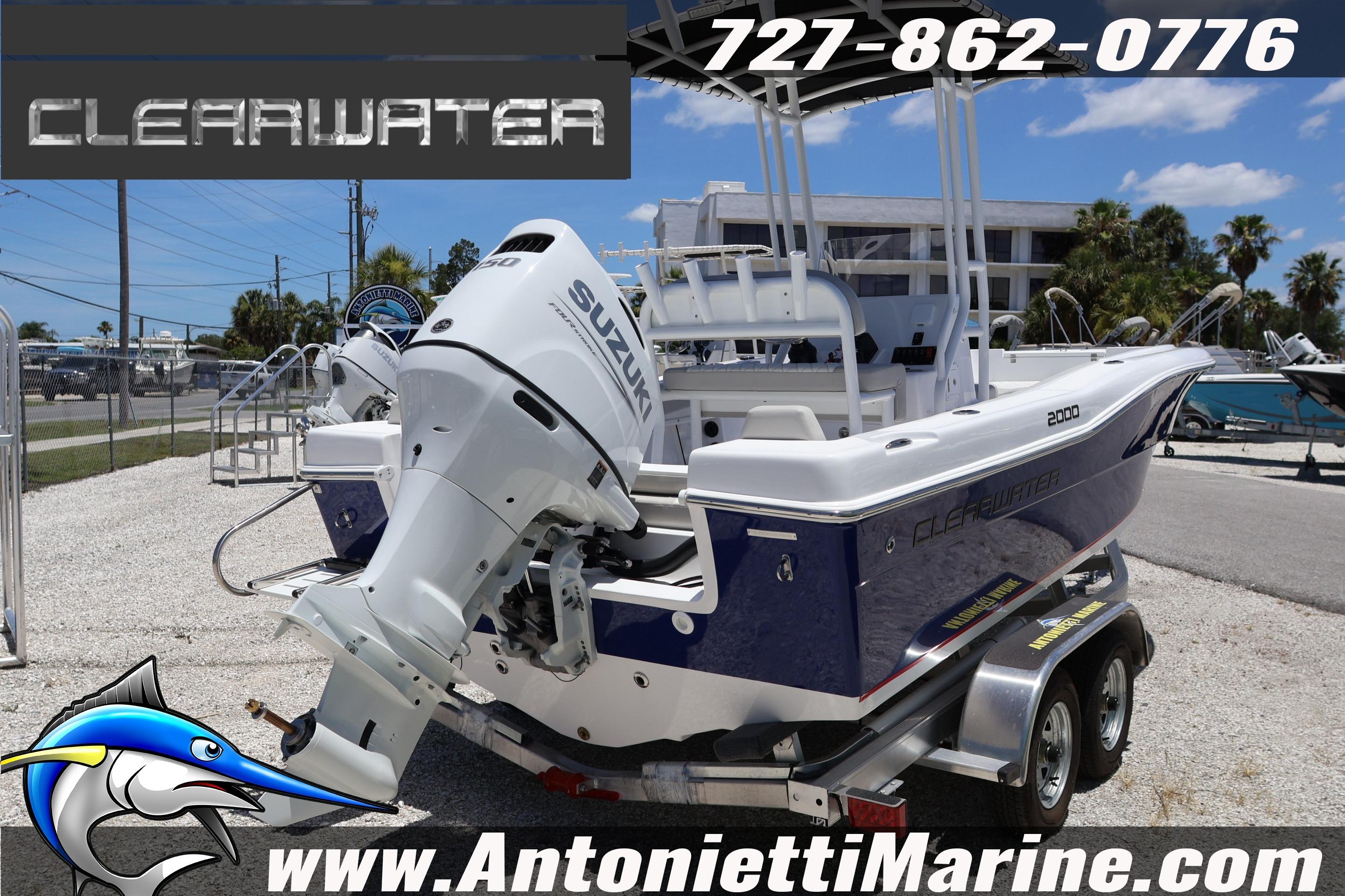 2026 Clearwater 2000 Center Console boat with Suzuki engine on trailer at Antonietti Marine.