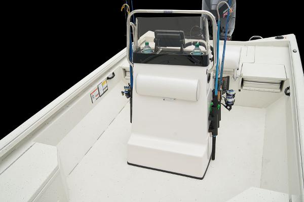 Manufacturer Provided Image: Manufacturer Provided Image: 2025 Ranger RB210 boat interior with center console and fishing rod holders.