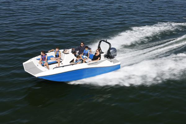 2025 Starcraft SV 16 OB boat cruising on water with passengers enjoying the ride.