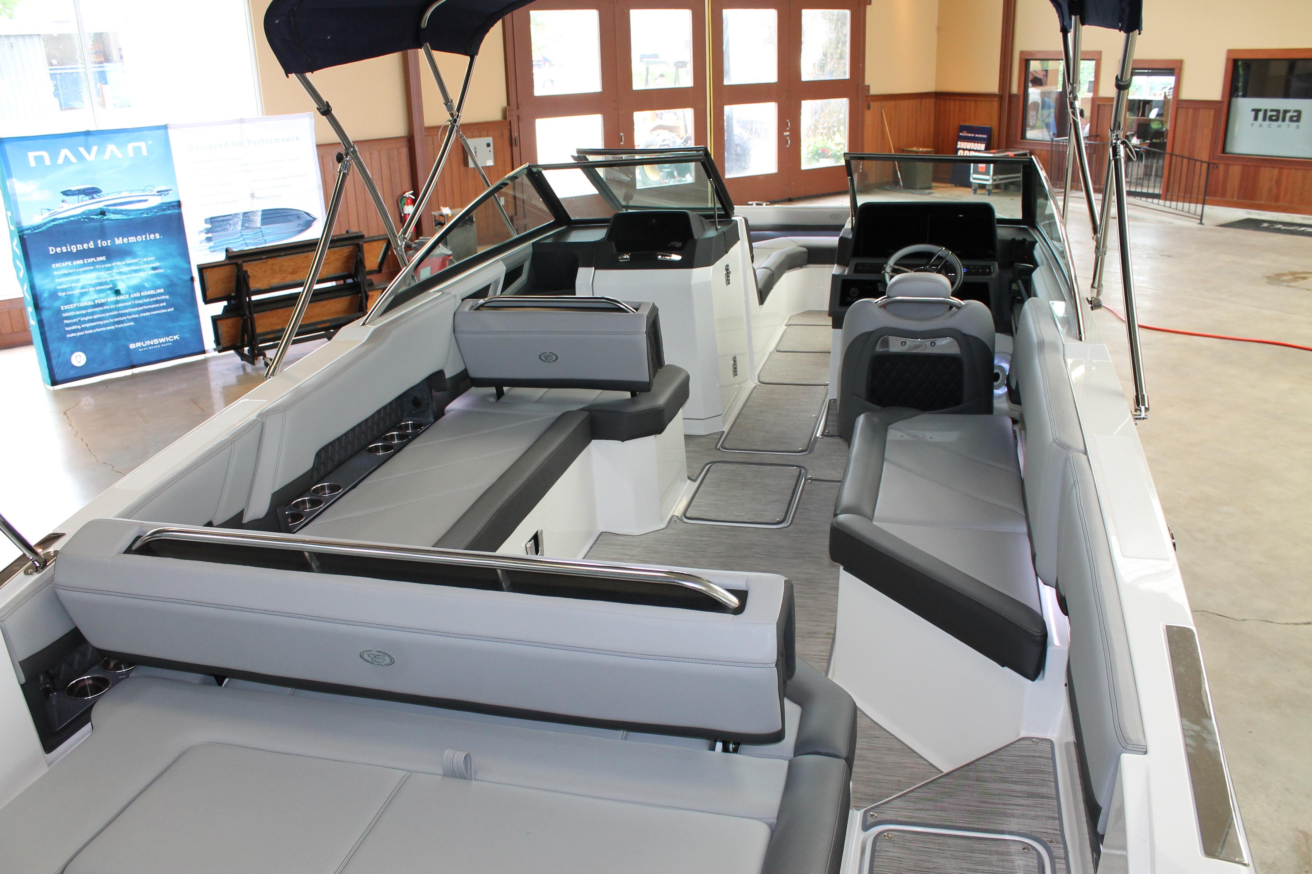 2023 Cobalt R8 boat interior with sleek seating and modern design.