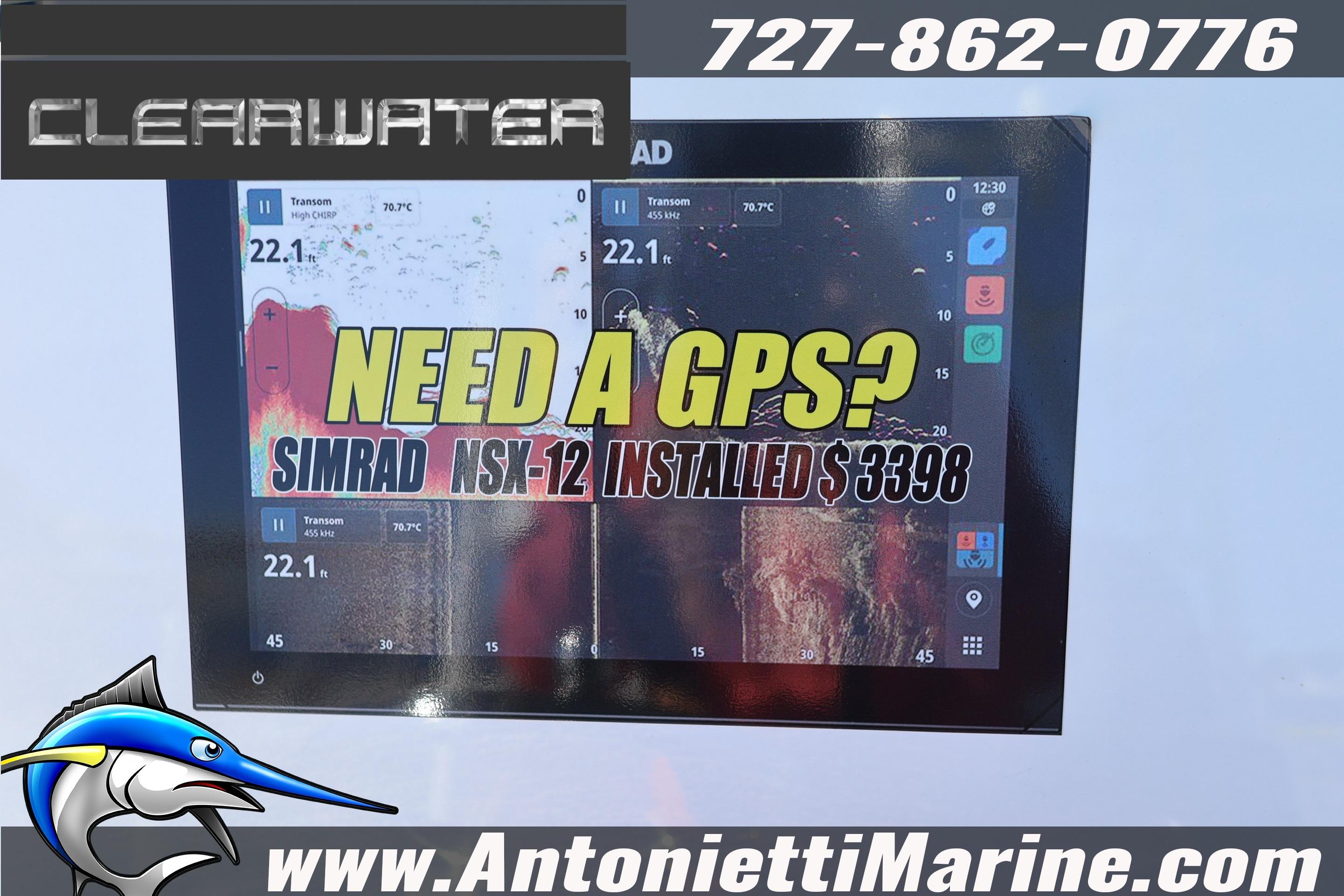Clearwater 2300 GPS display with Simrad NSX-12 installation offer, 2026 model.