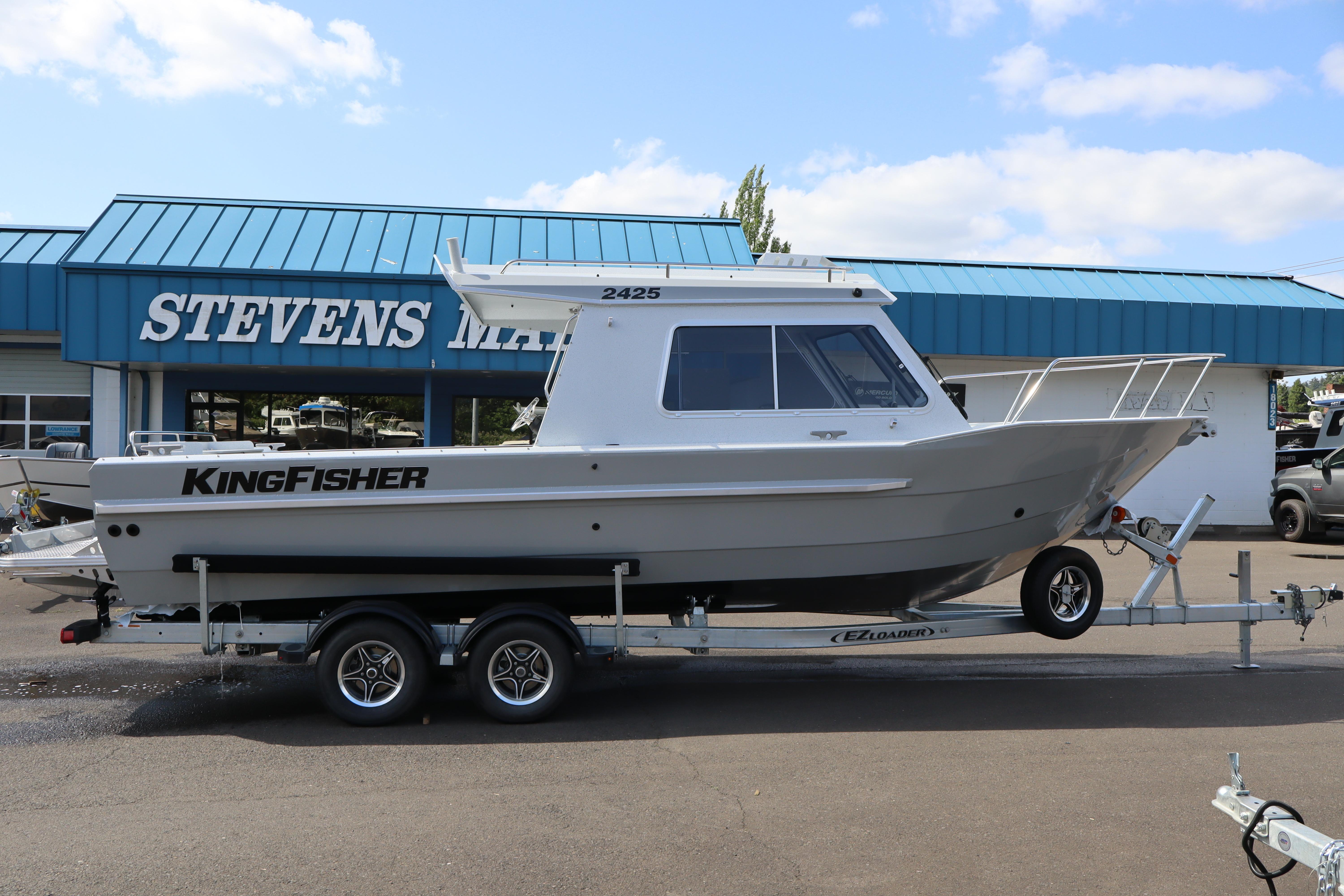 2026 KingFisher 2425 Escape HT boat on trailer at Stevens Marine dealership.