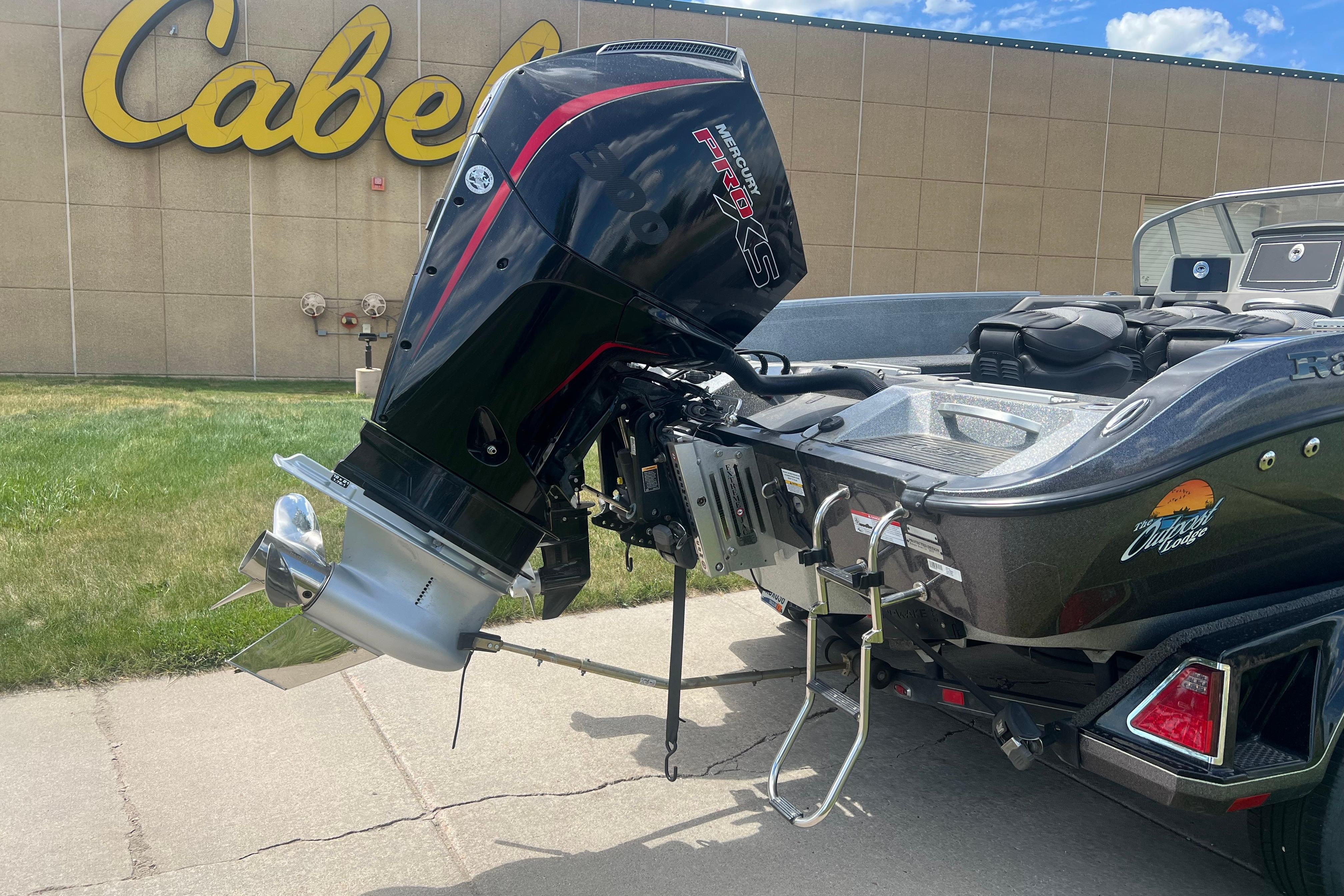 2023 Ranger 620FS Pro boat with Mercury Pro XS engine at Cabela's store.