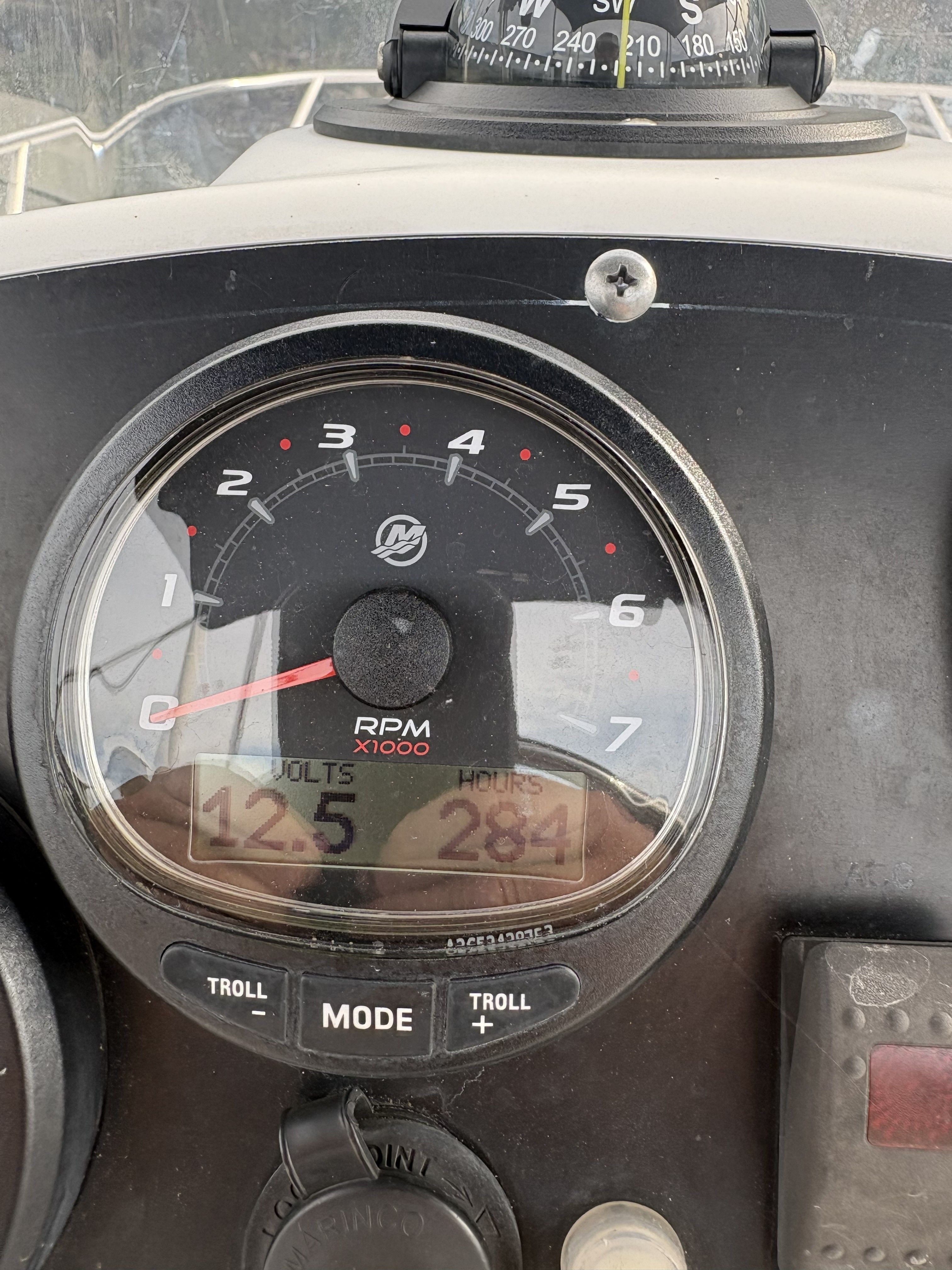 Tachometer of a 2012 Boston Whaler 190 Montauk boat.