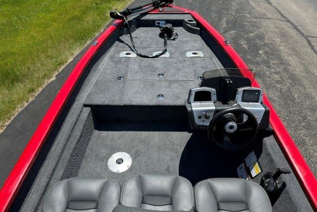 2026 Tracker Pro Team 175 Crappie Edition boat interior with steering console and seating.