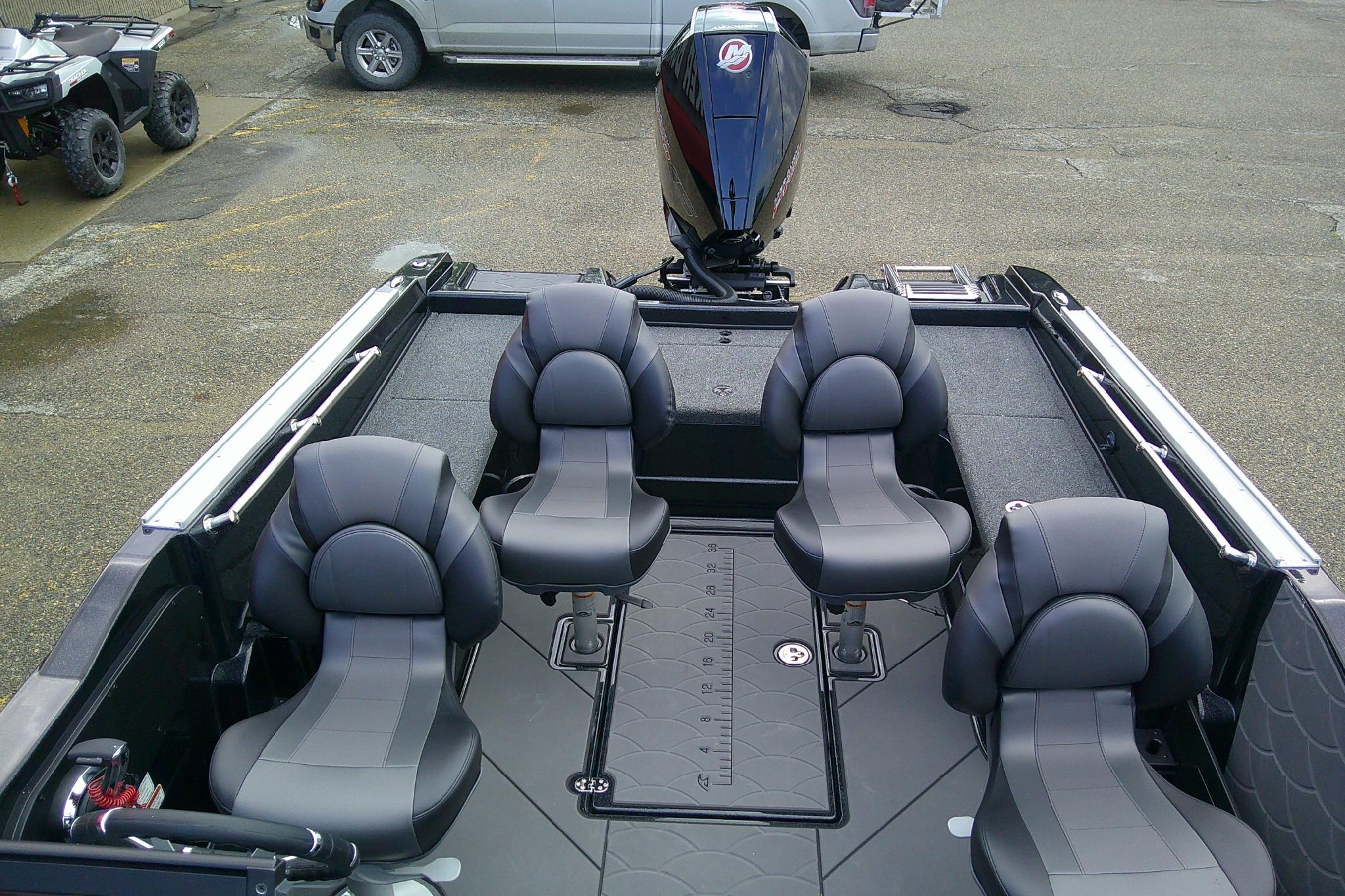 Interior of a 2026 Nitro ZV20 boat with four sleek, cushioned seats.
