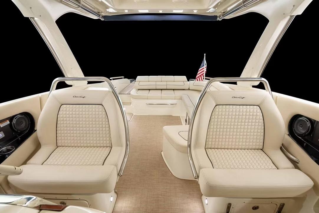Manufacturer Provided Image: Luxurious interior of 2026 Chris-Craft Launch 35 GT boat with plush seating and elegant design.