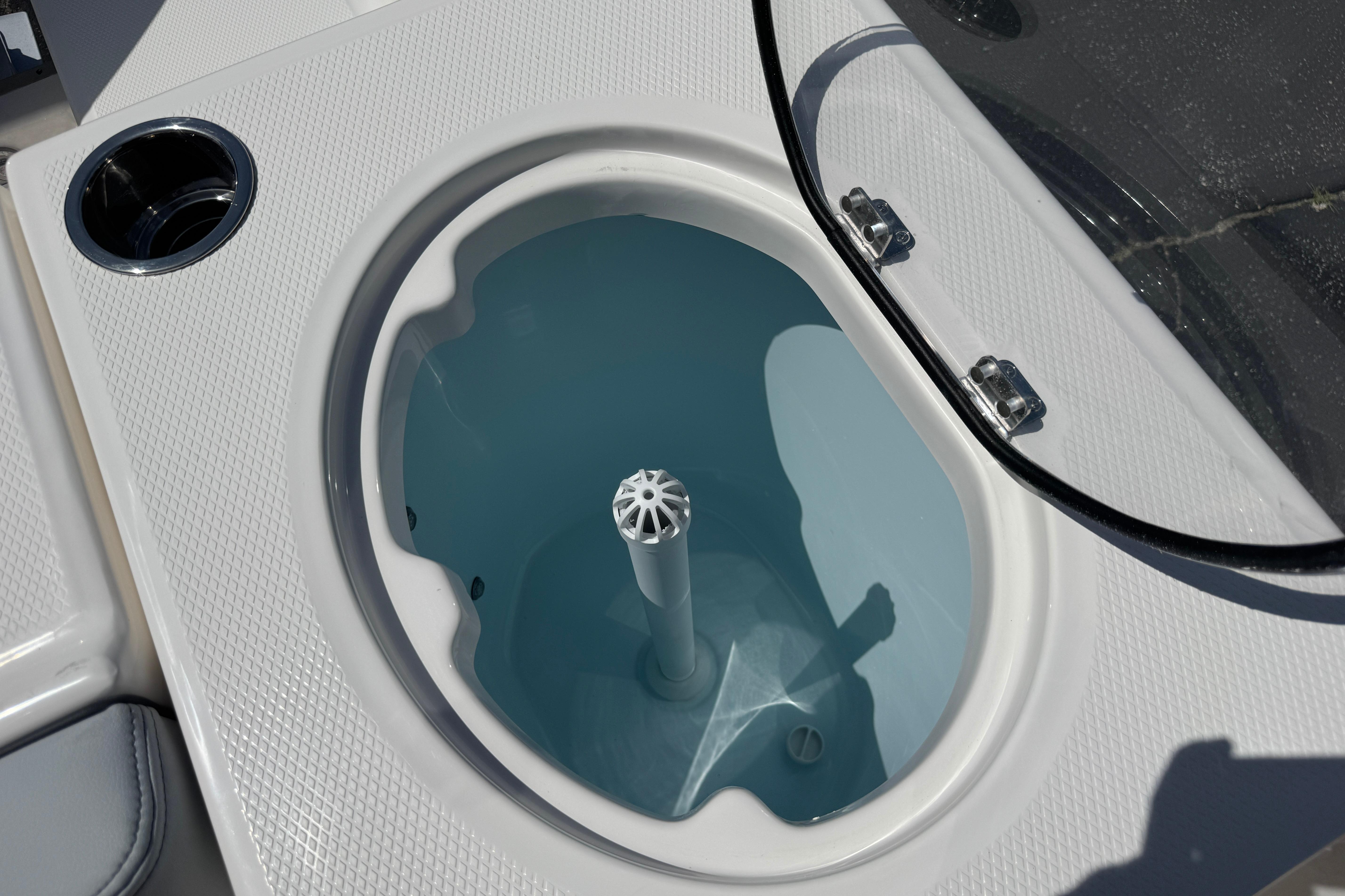 Livewell on 2026 Robalo R250 Center Console boat, featuring a sleek design and functionality.
