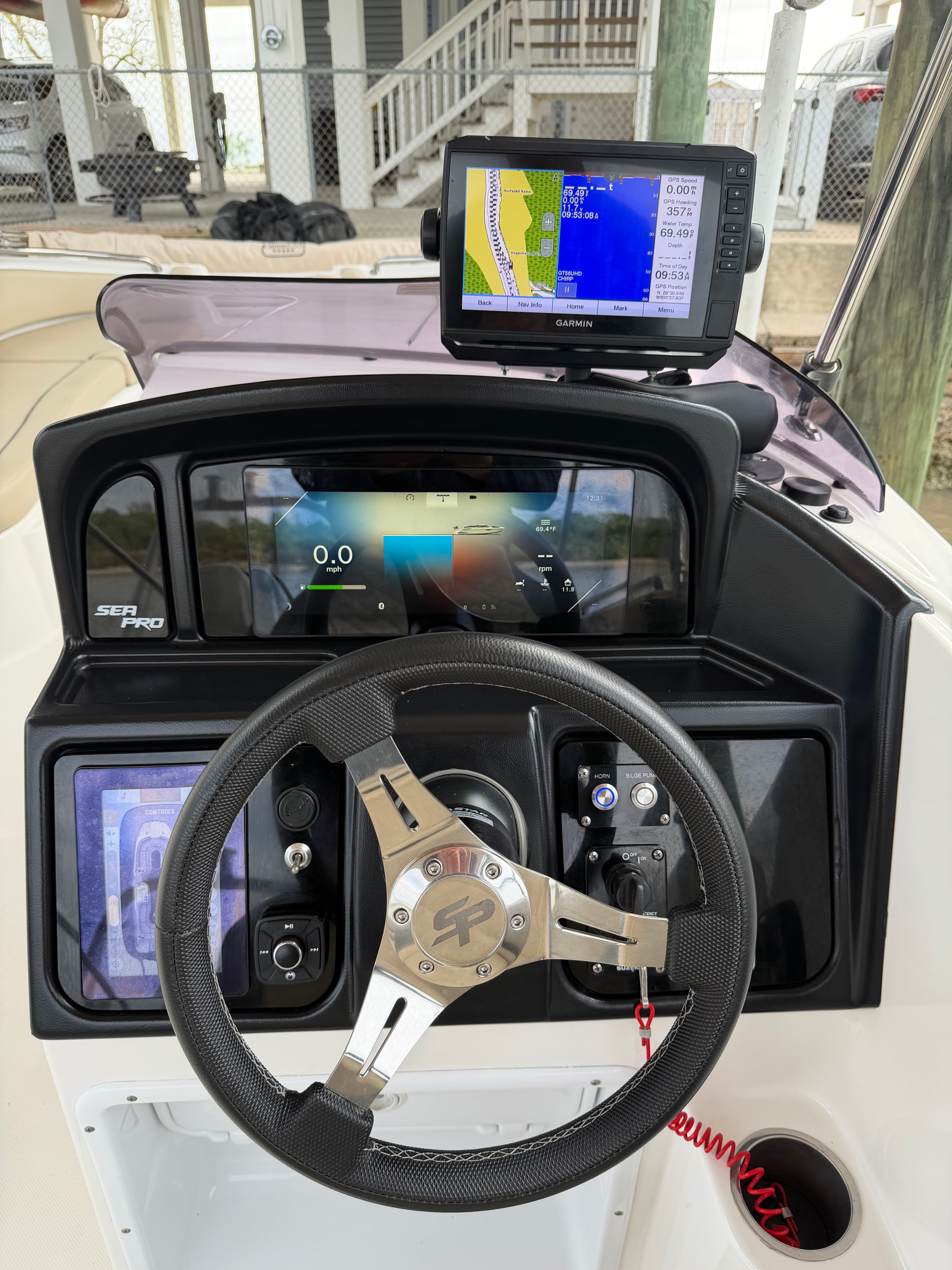 2021 Sea Pro Citation boat console with Garmin GPS display.