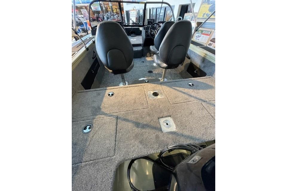 2026 Tracker Targa V-18 WT boat interior with seating and storage compartments.