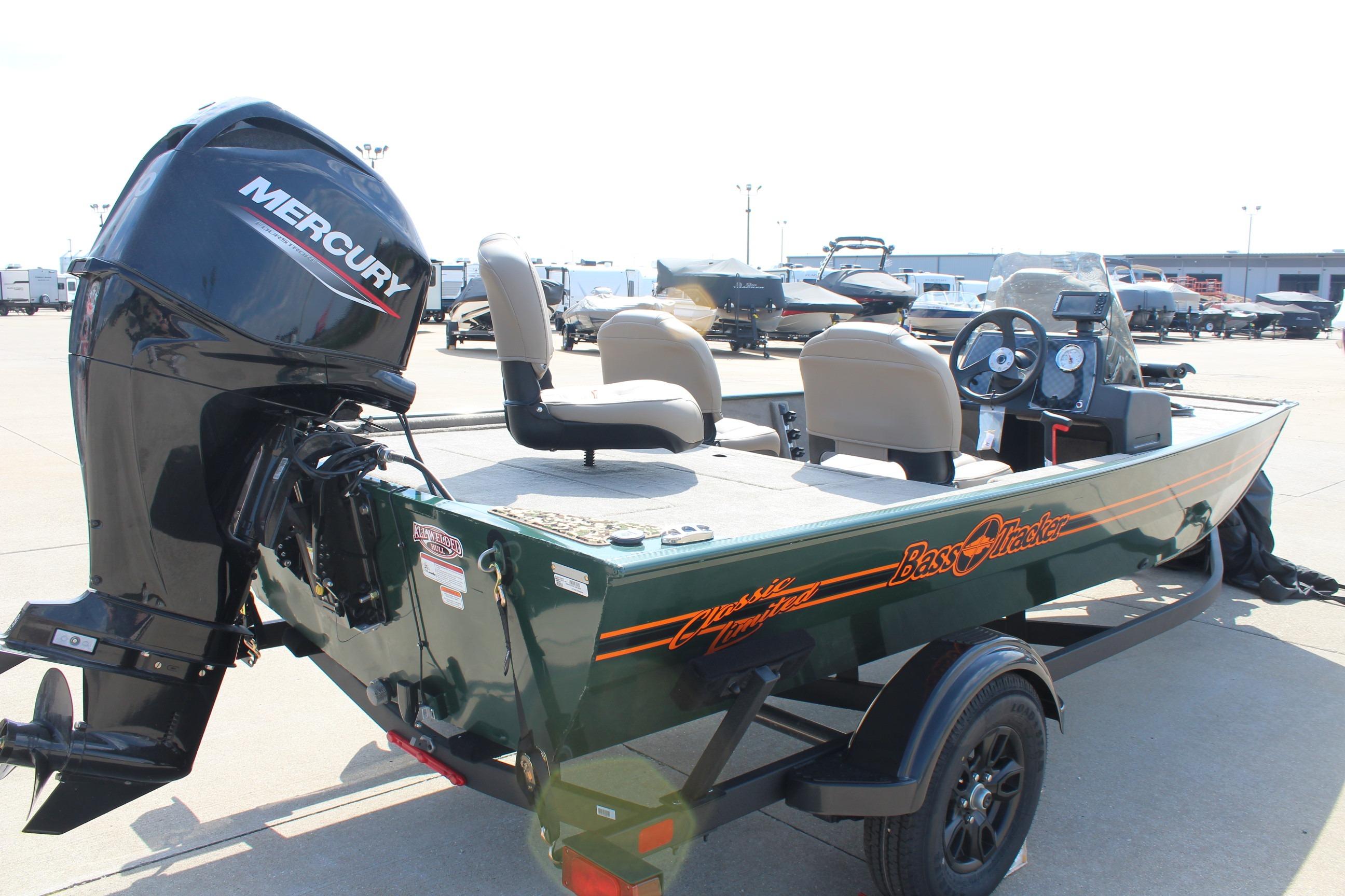 2026 Tracker Bass Tracker Classic Limited boat with Mercury engine on trailer.