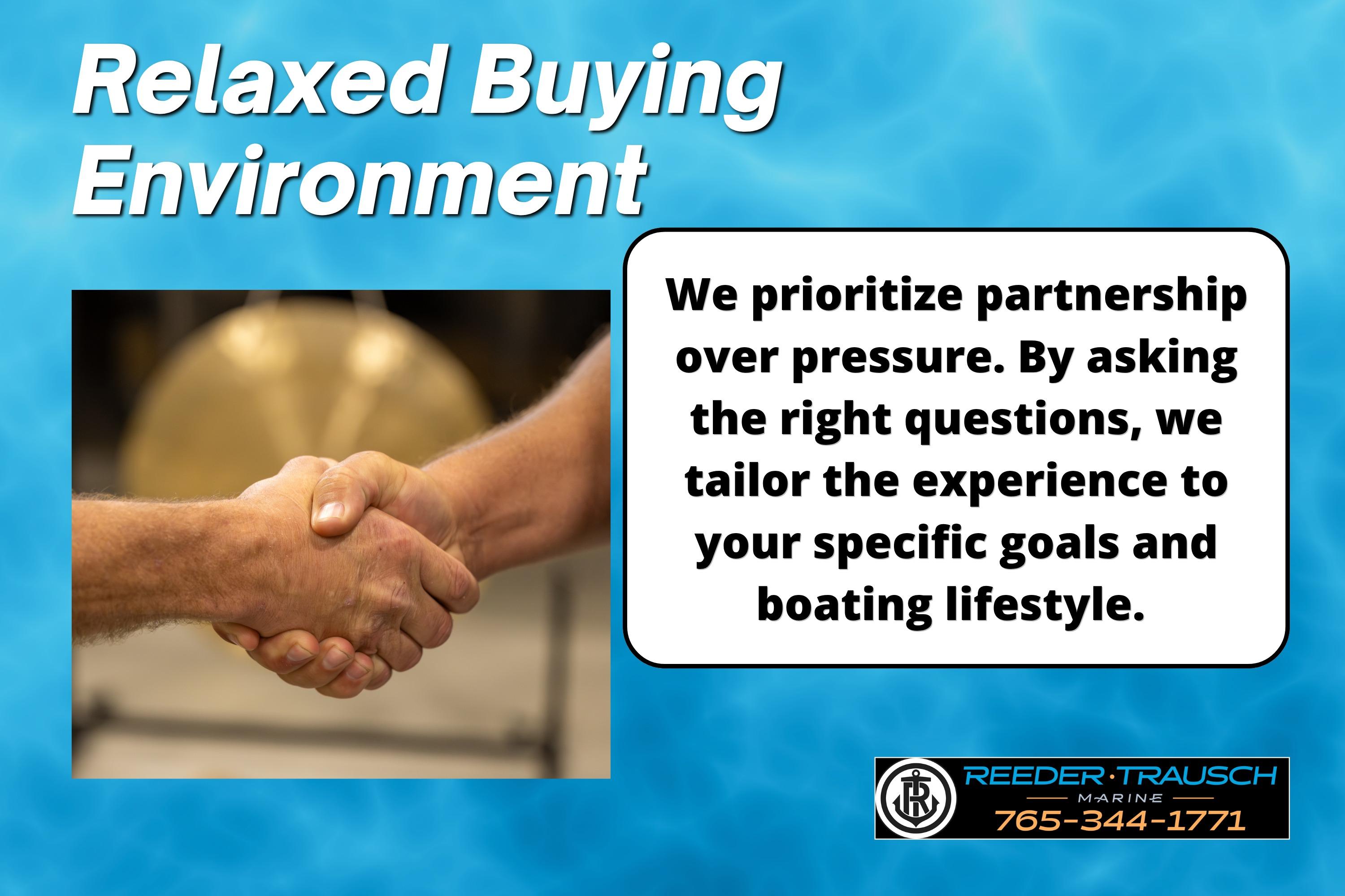 Relaxed buying environment with handshake, emphasizing partnership and tailored boating experiences. Lund 1975 Tyee 2026.