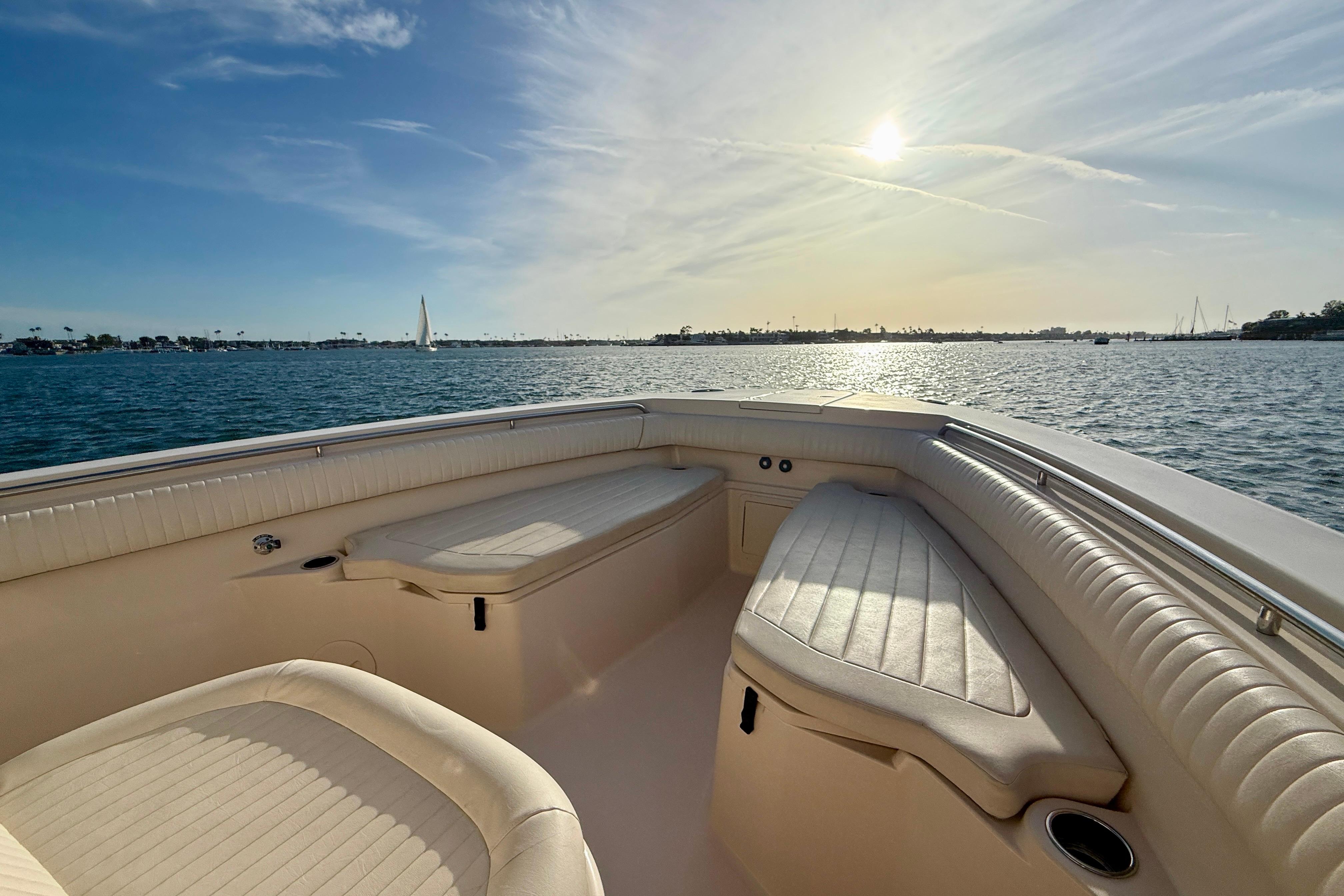 2012 Grady-White Canyon 336 boat interior with sunlit ocean view.