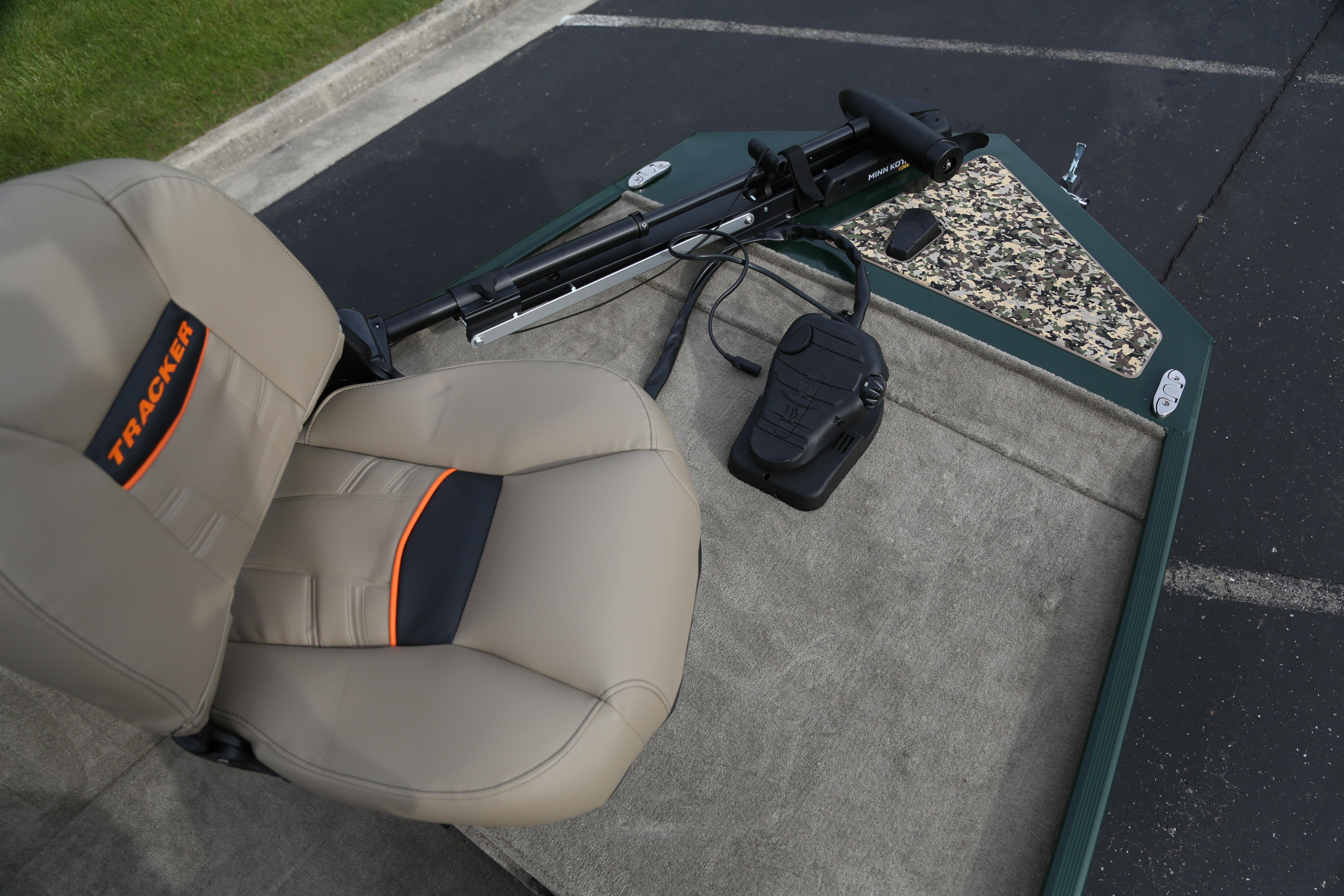 2026 Tracker Bass Tracker Classic Limited boat interior with seat and trolling motor.